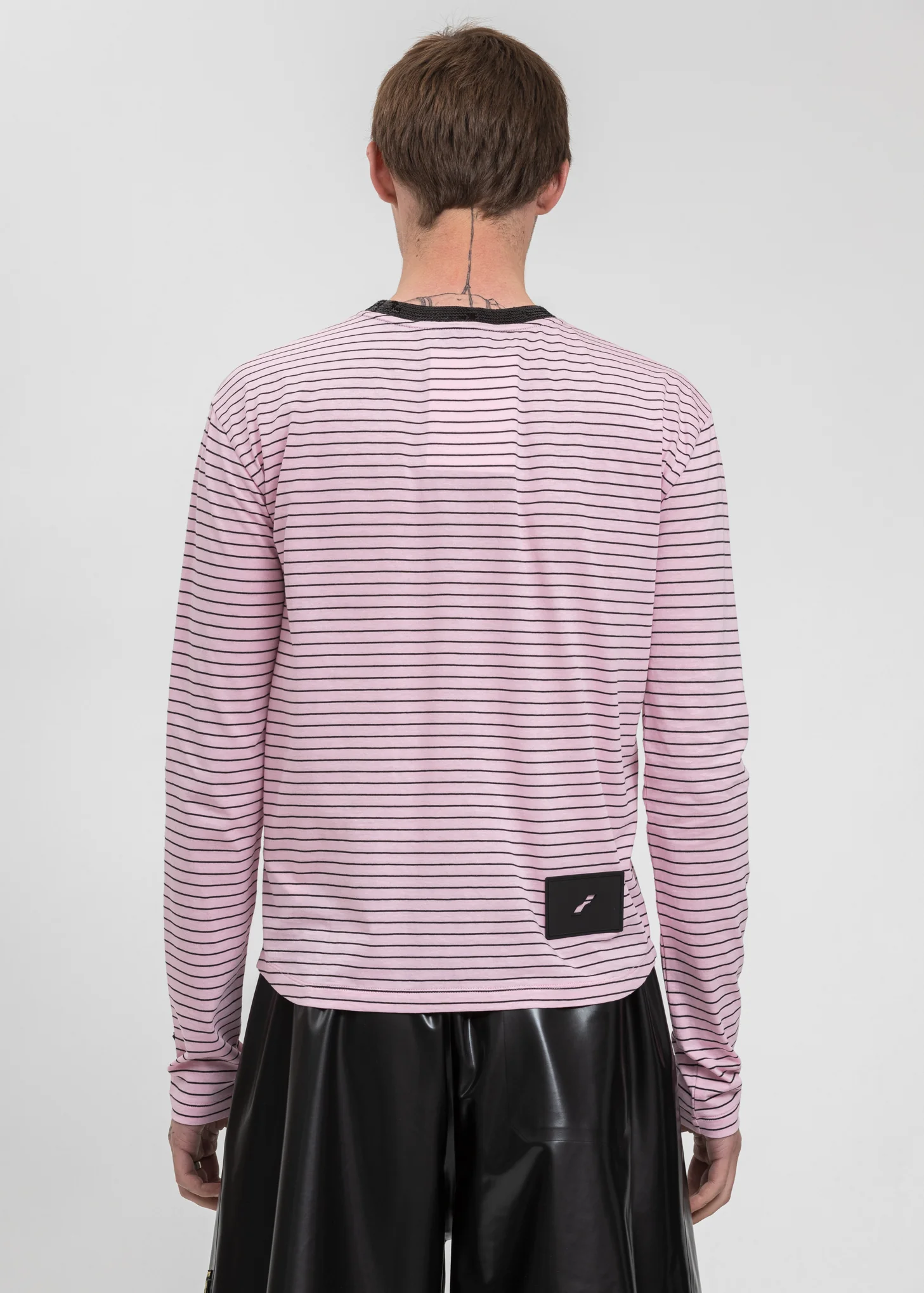 Pink Sequins Trim Neck Stripe Long Sleeve - Image 3