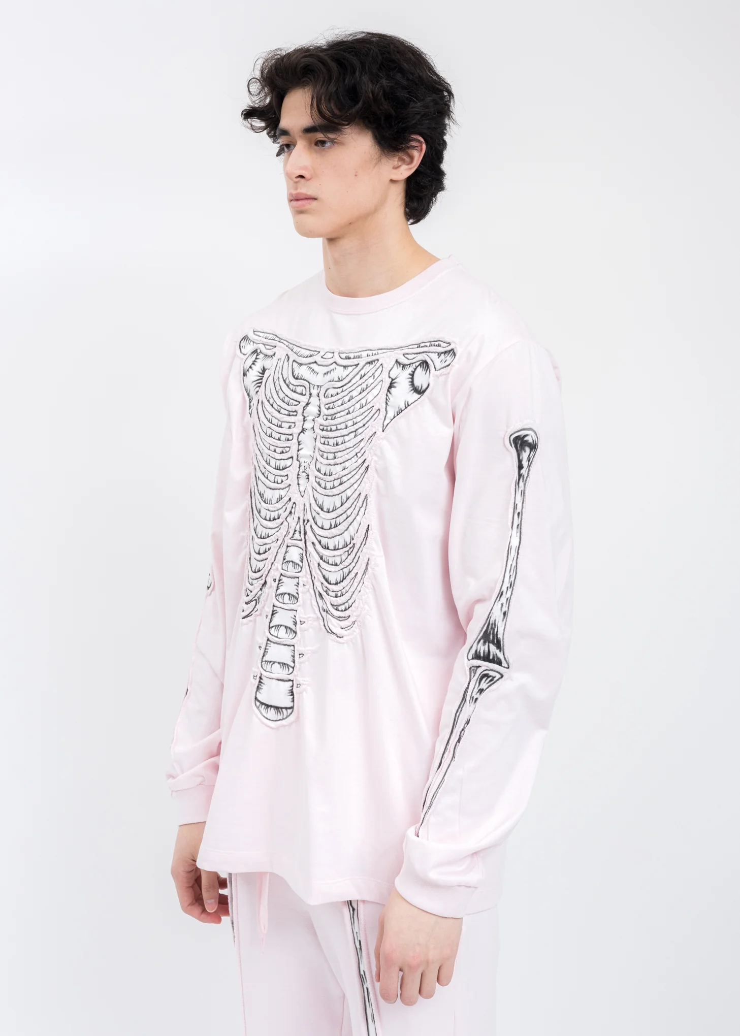 Pink SKULL SHIRRING EMBROIDERY LONG SLEEVE  T-Shirt - Image 3