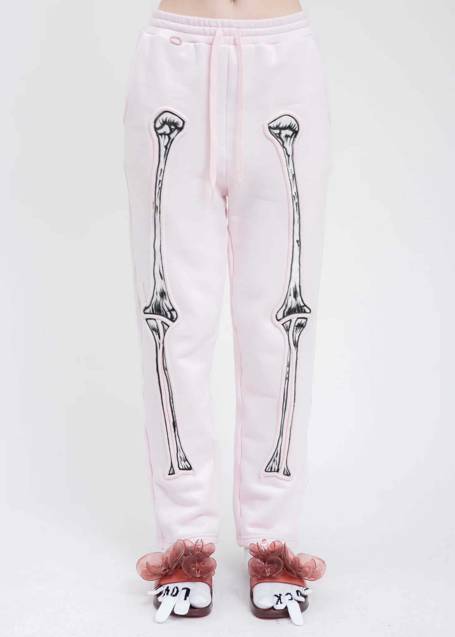 Pink SKULL SHIRRING EMBROIDERY Sweat Pant