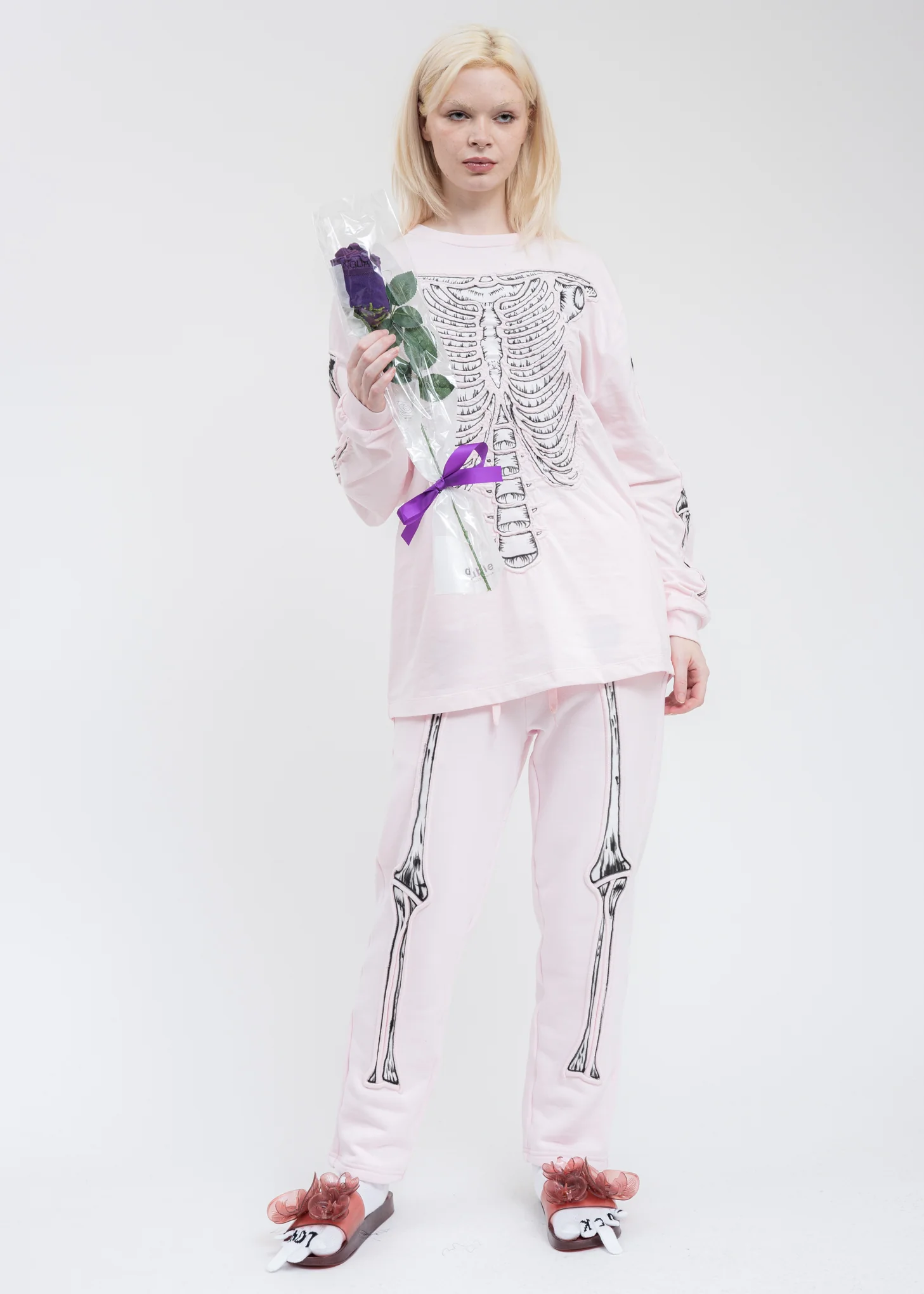 Pink SKULL SHIRRING EMBROIDERY Sweat Pant - Image 5