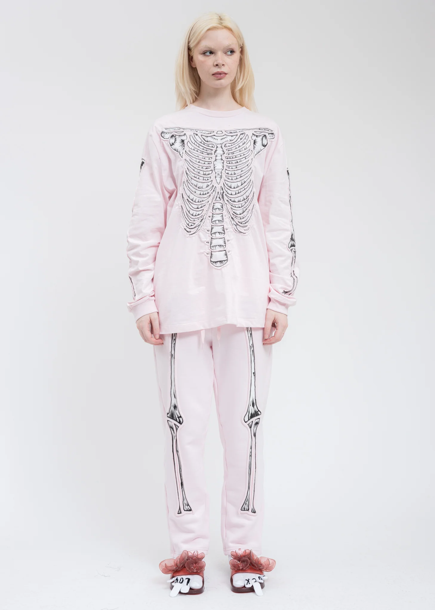 Pink SKULL SHIRRING EMBROIDERY Sweat Pant - Image 6