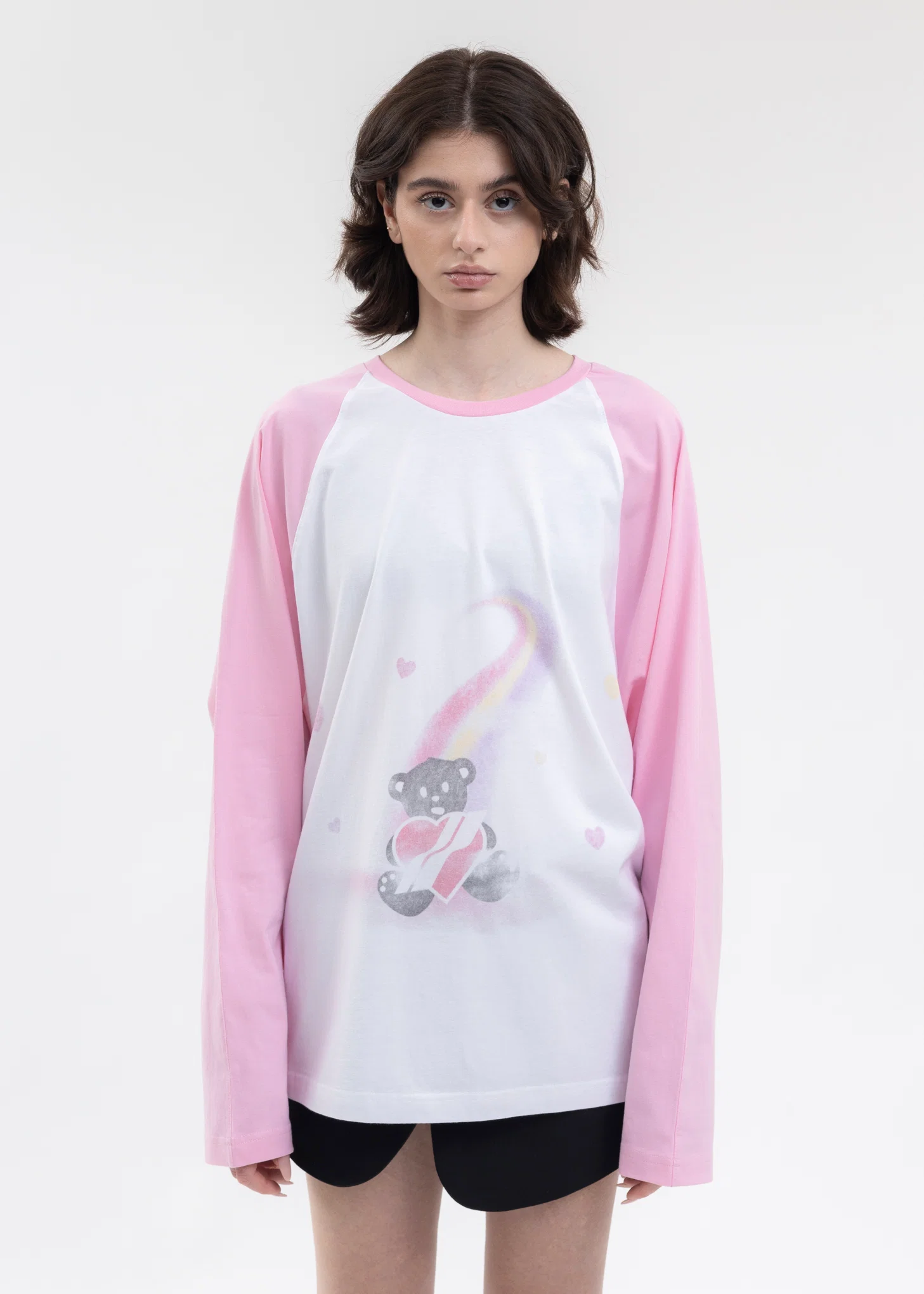 PINK TEDDY BEAR PRINT LONG-SLEEVED T-SHIRT