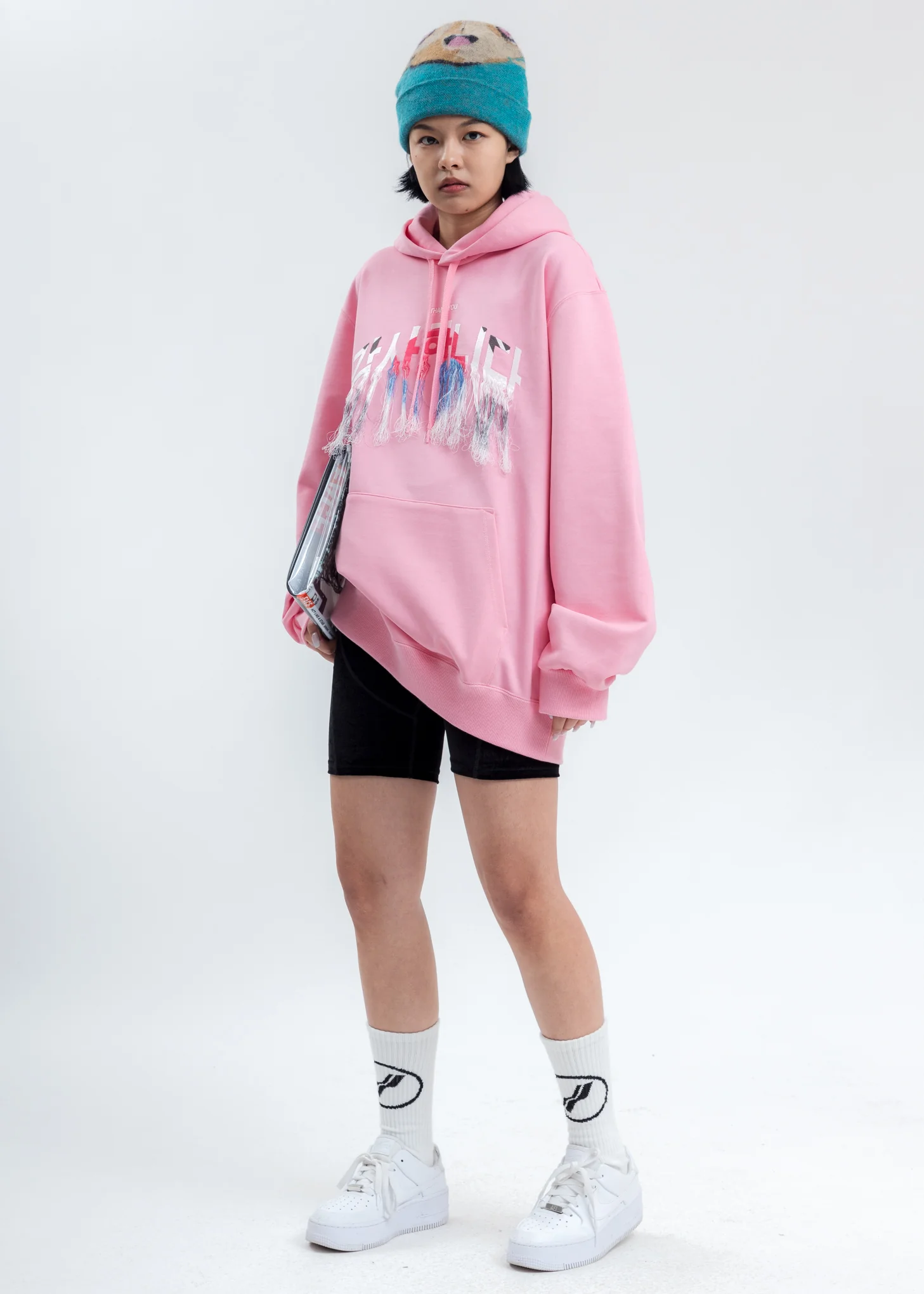 Pink Thank You Fringe Embroidery Hoodie - Image 5