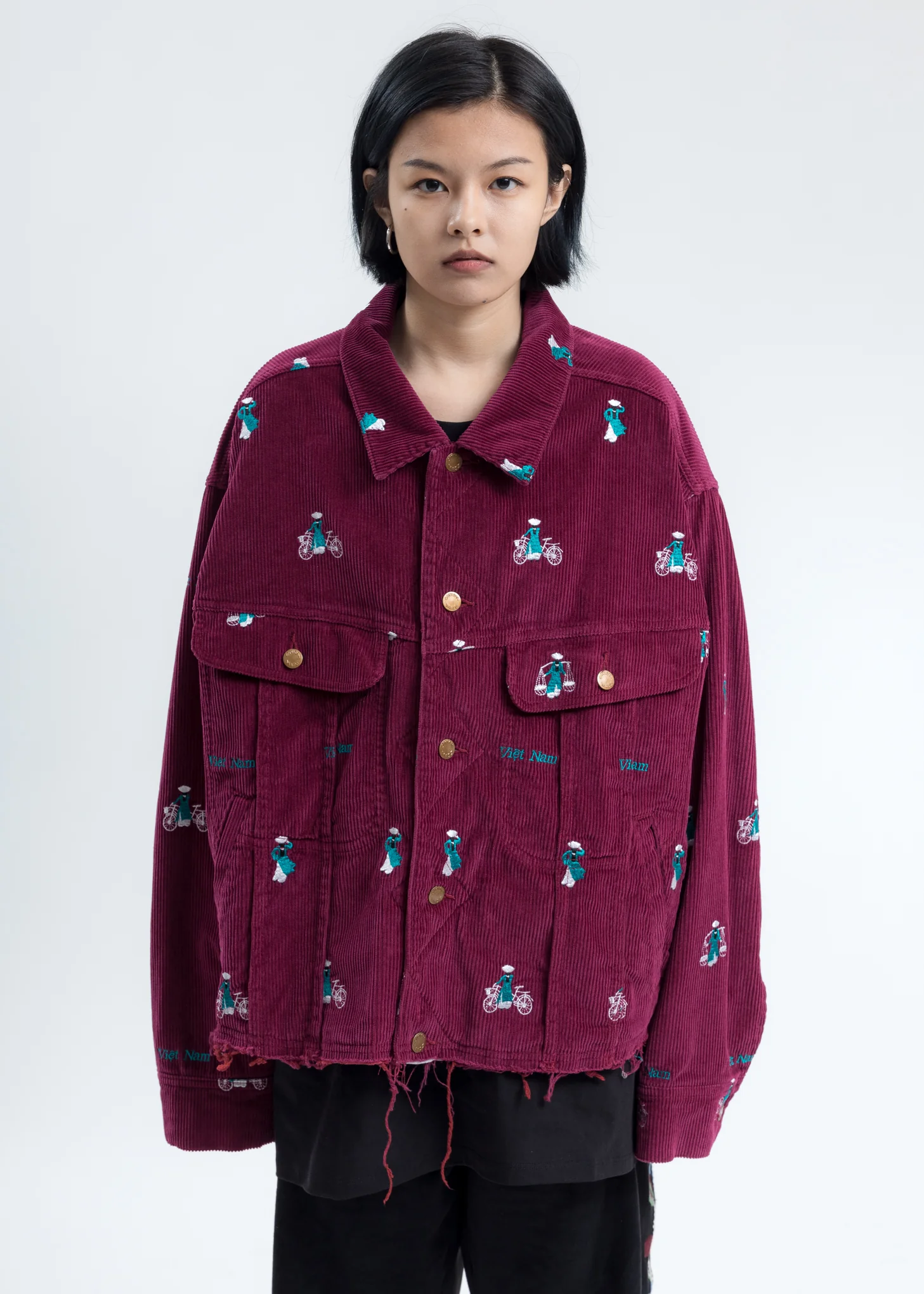 Pink Vietnam Embroidery Courduroy Jacket