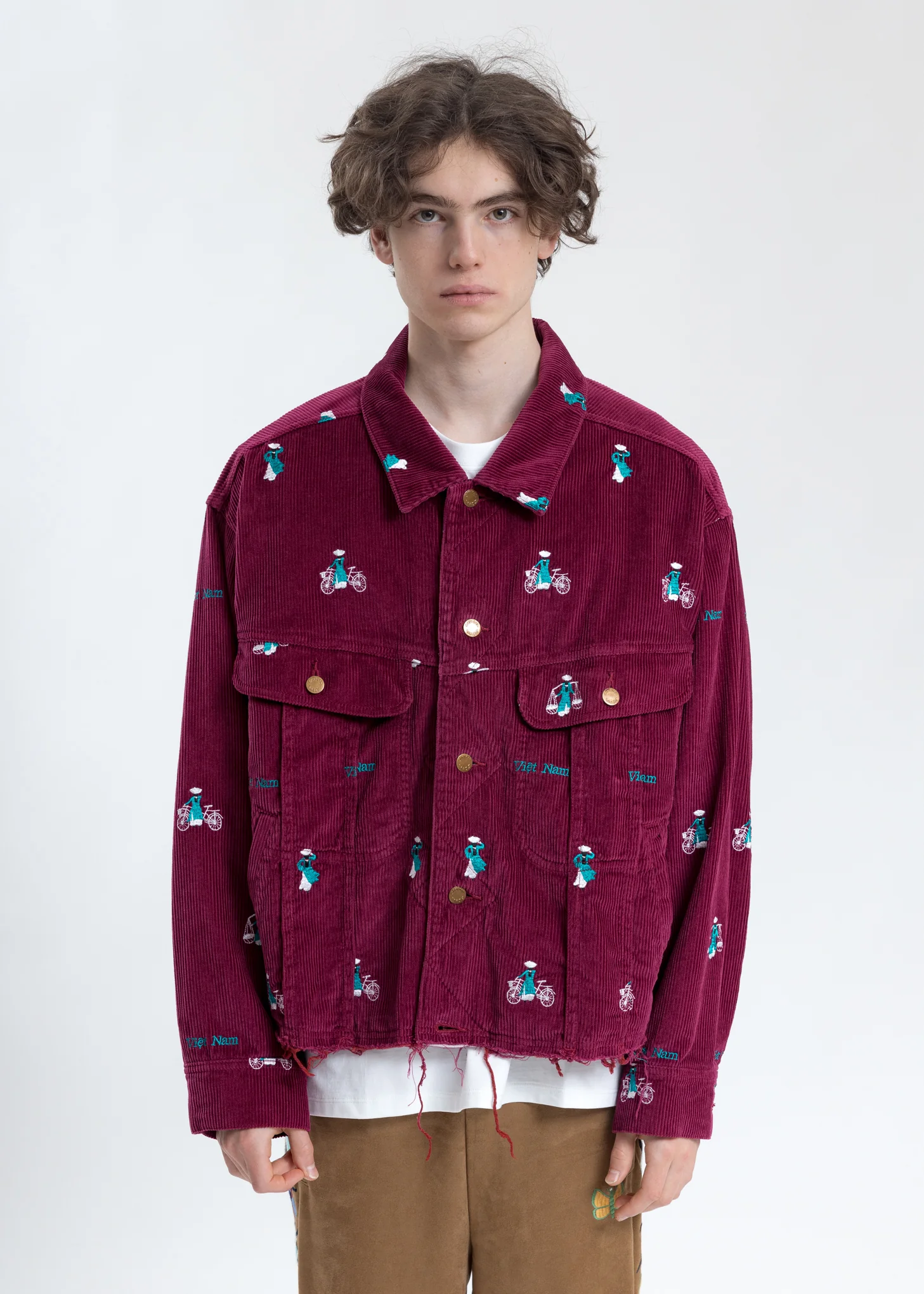 Pink Vietnam Embroidery Courduroy Jacket