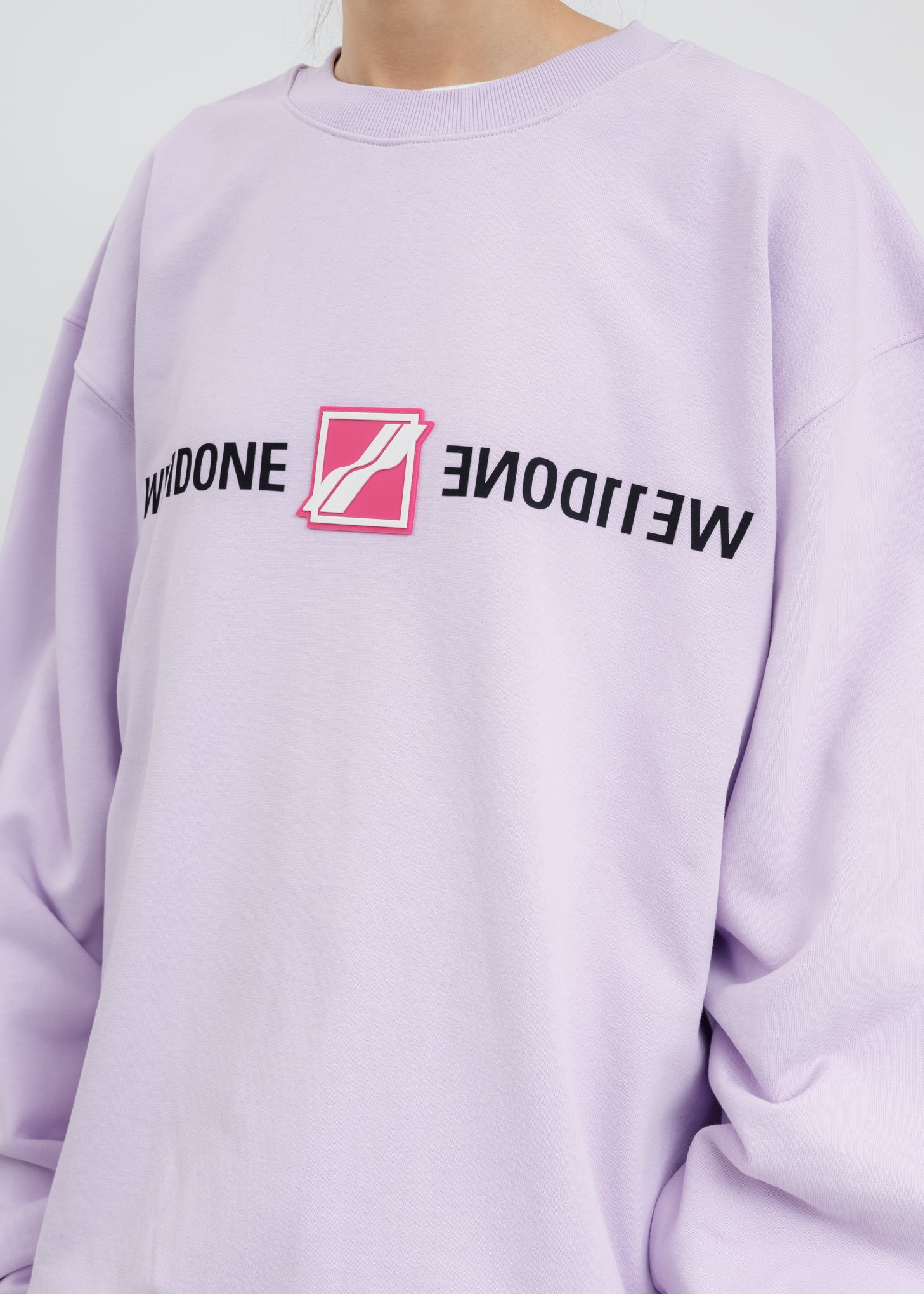 Pink WE11DONE Mirror Patch Logo Sweatshirt - Image 4
