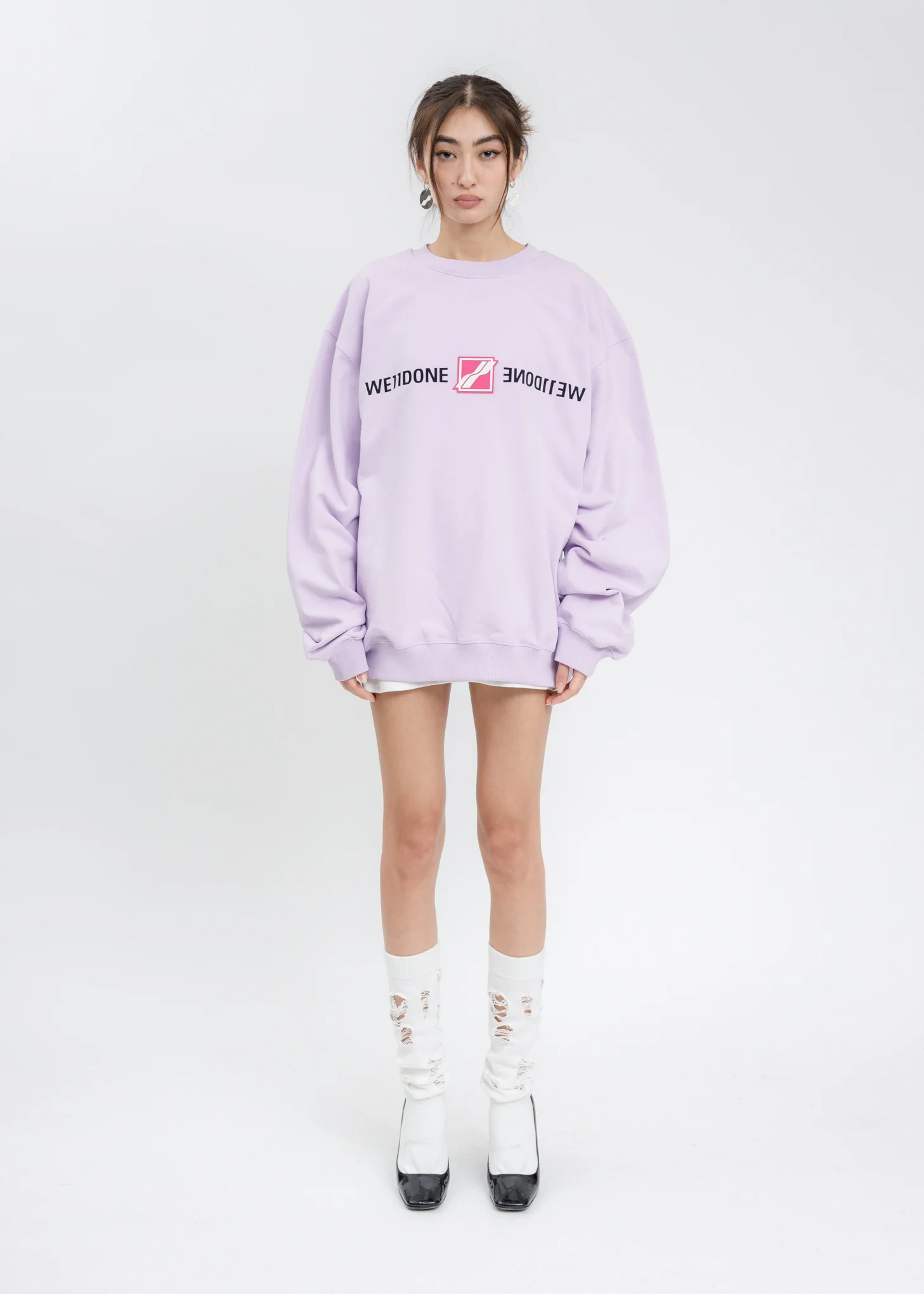 Pink WE11DONE Mirror Patch Logo Sweatshirt - Image 5