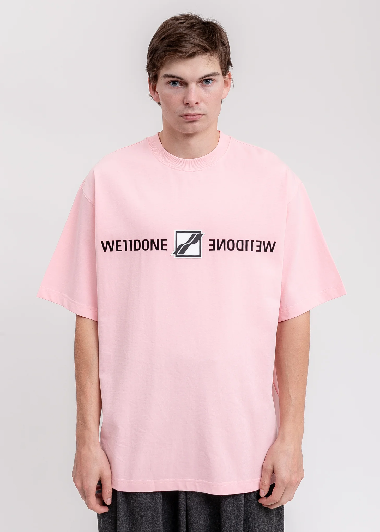 Pink WE11DONE Patched Mirror Logo T-Shirt
