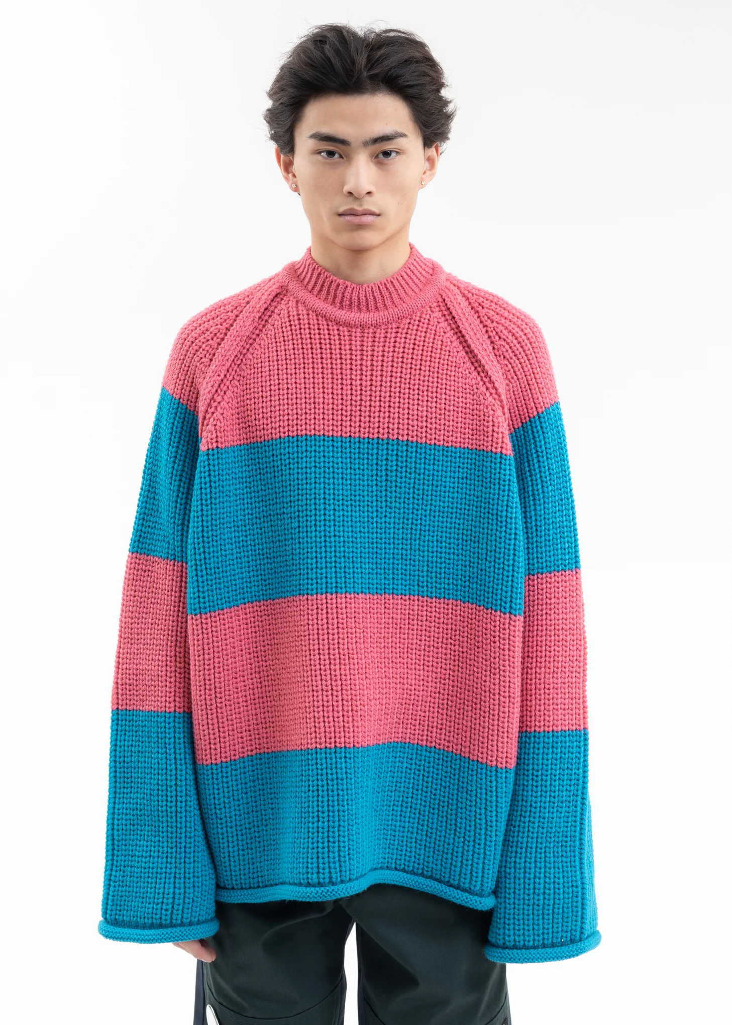 Pink × Blue Border Pullover Knit