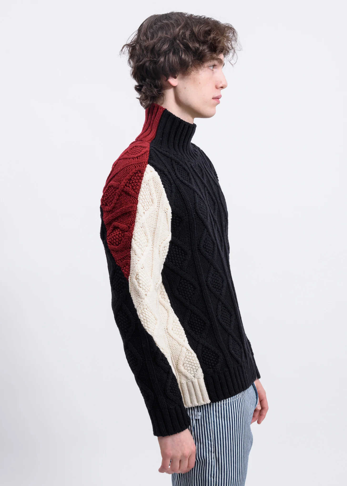 Black High Neck Aran Sweater - Image 2