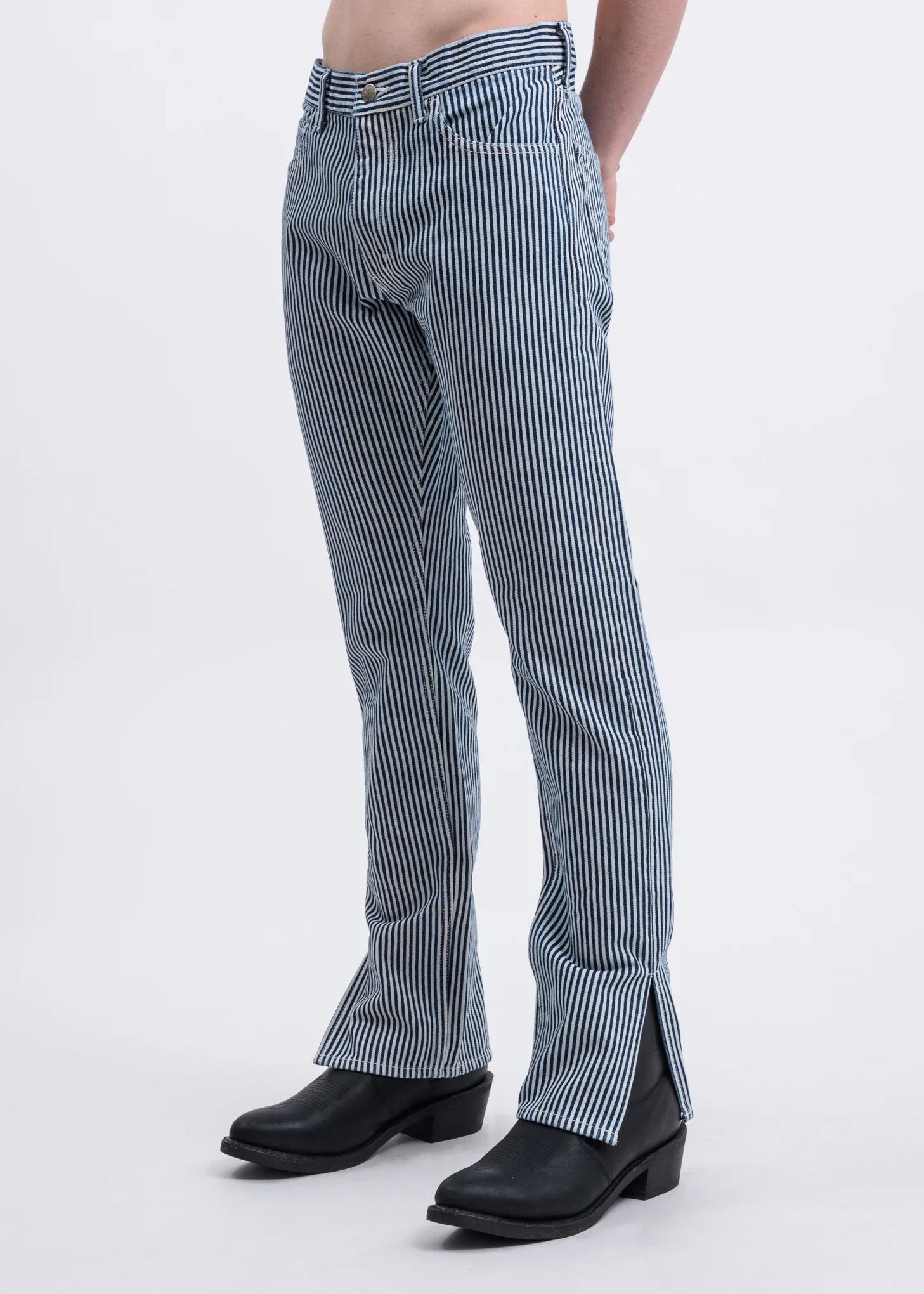 Indigo Pinstripe Split Trouser
