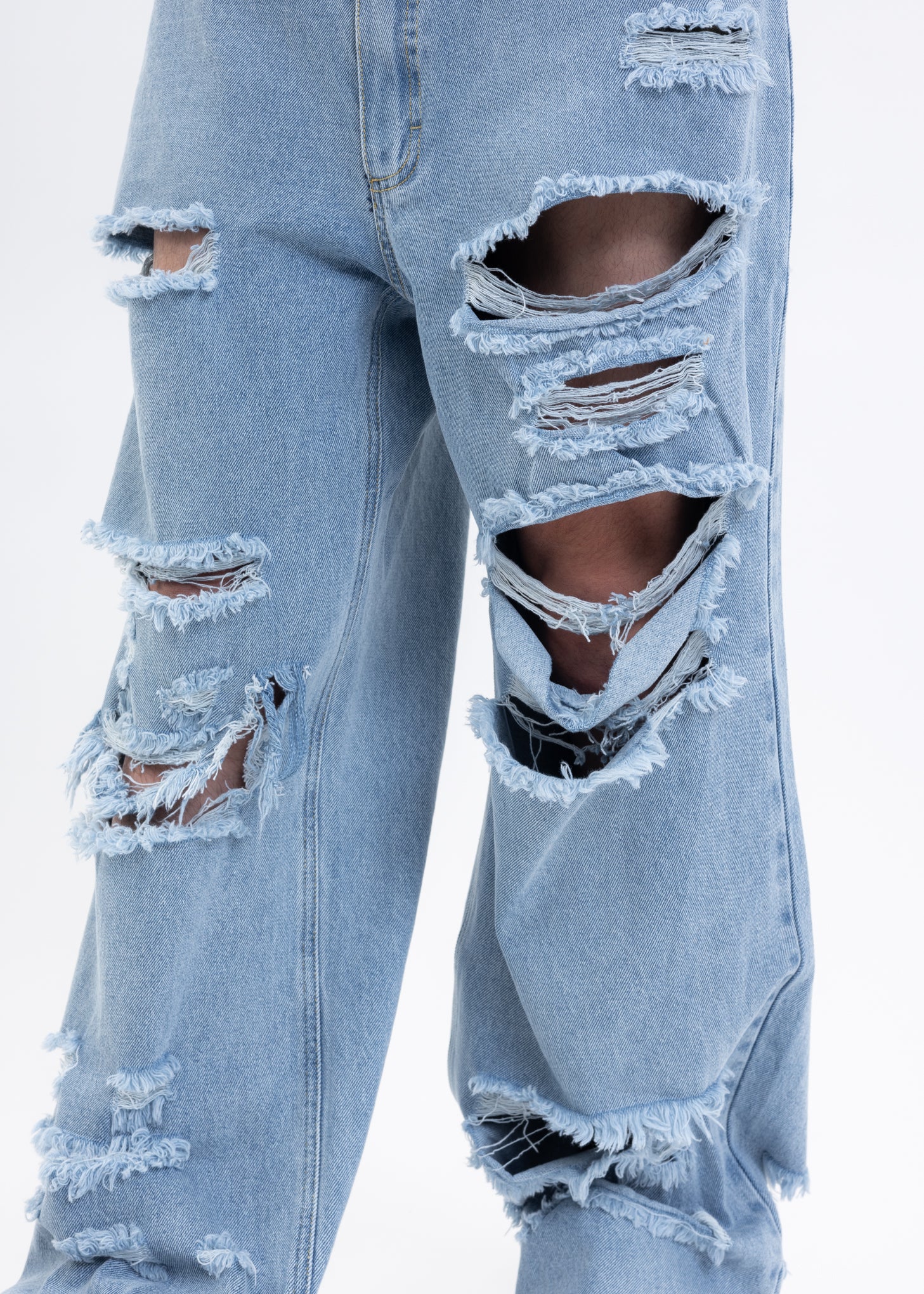 PIXEL HEART LIGHT WASH DENIM RAGGED JEANS - Image 5