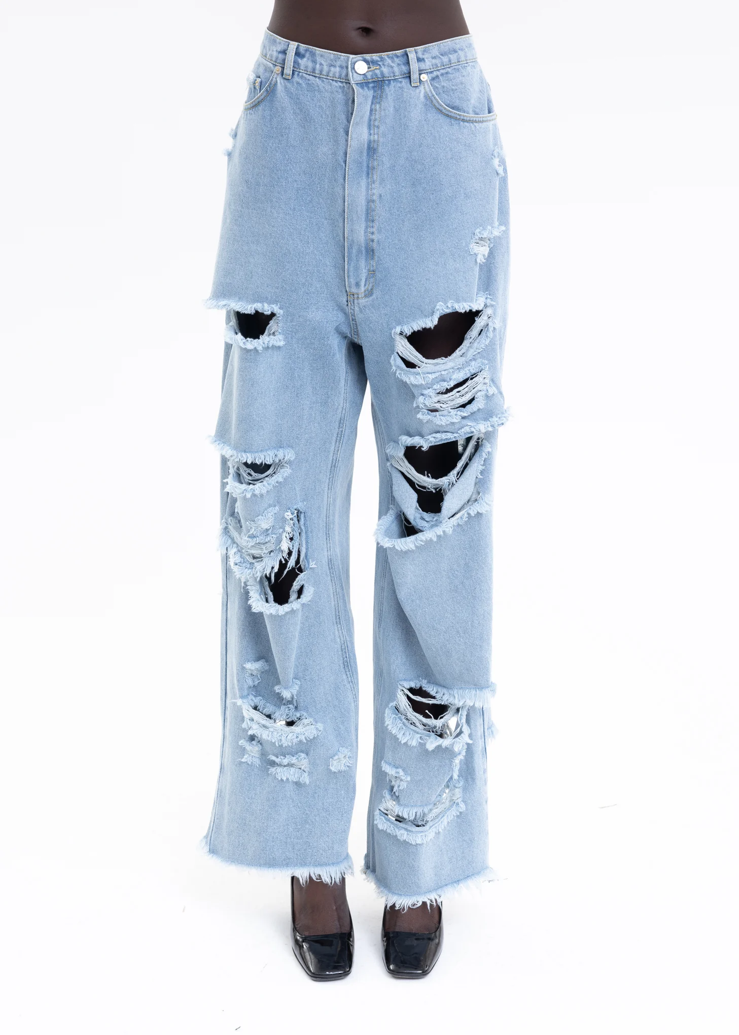 PIXEL HEART LIGHT WASH DENIM RAGGED JEANS