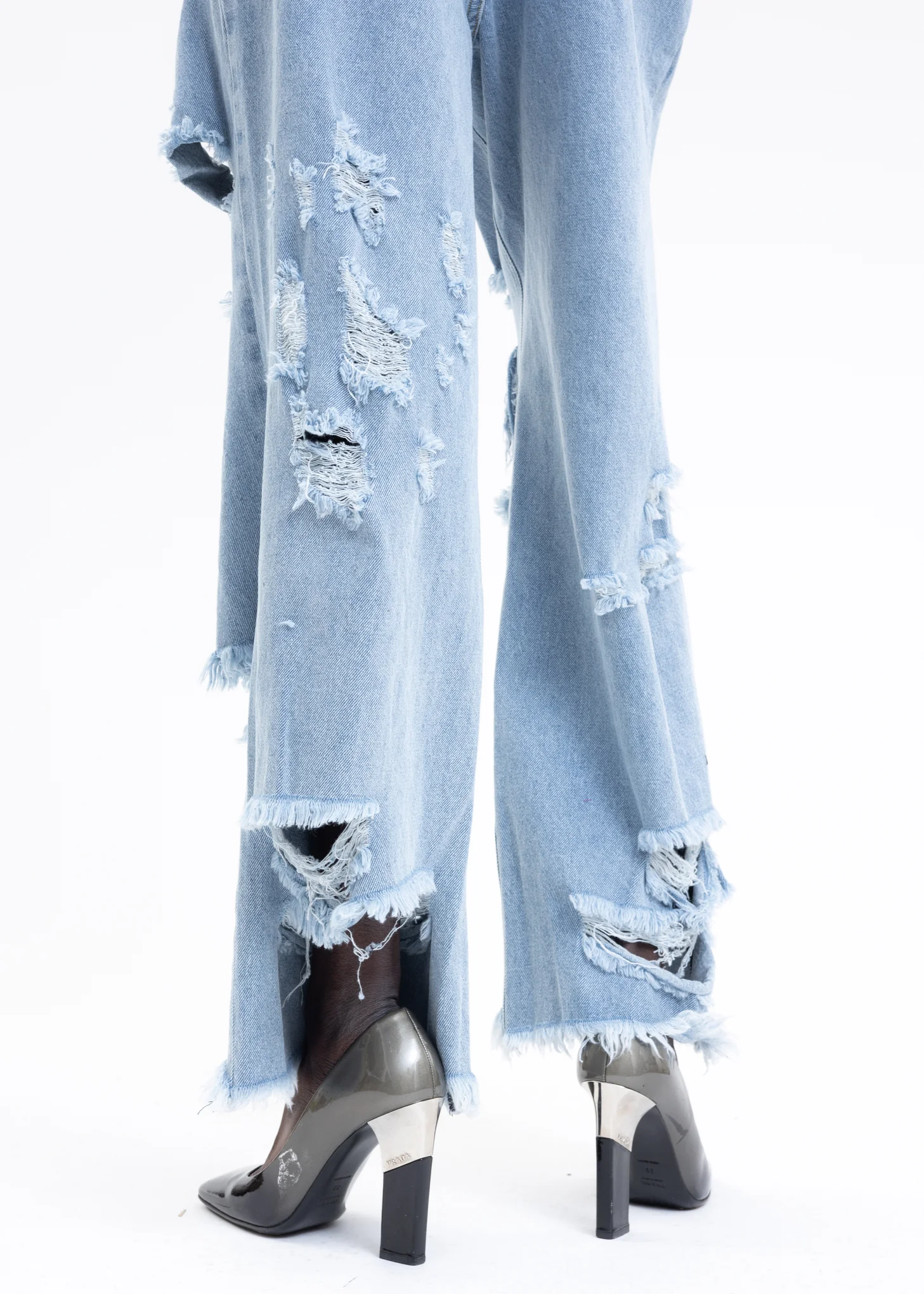 PIXEL HEART LIGHT WASH DENIM RAGGED JEANS - Image 6