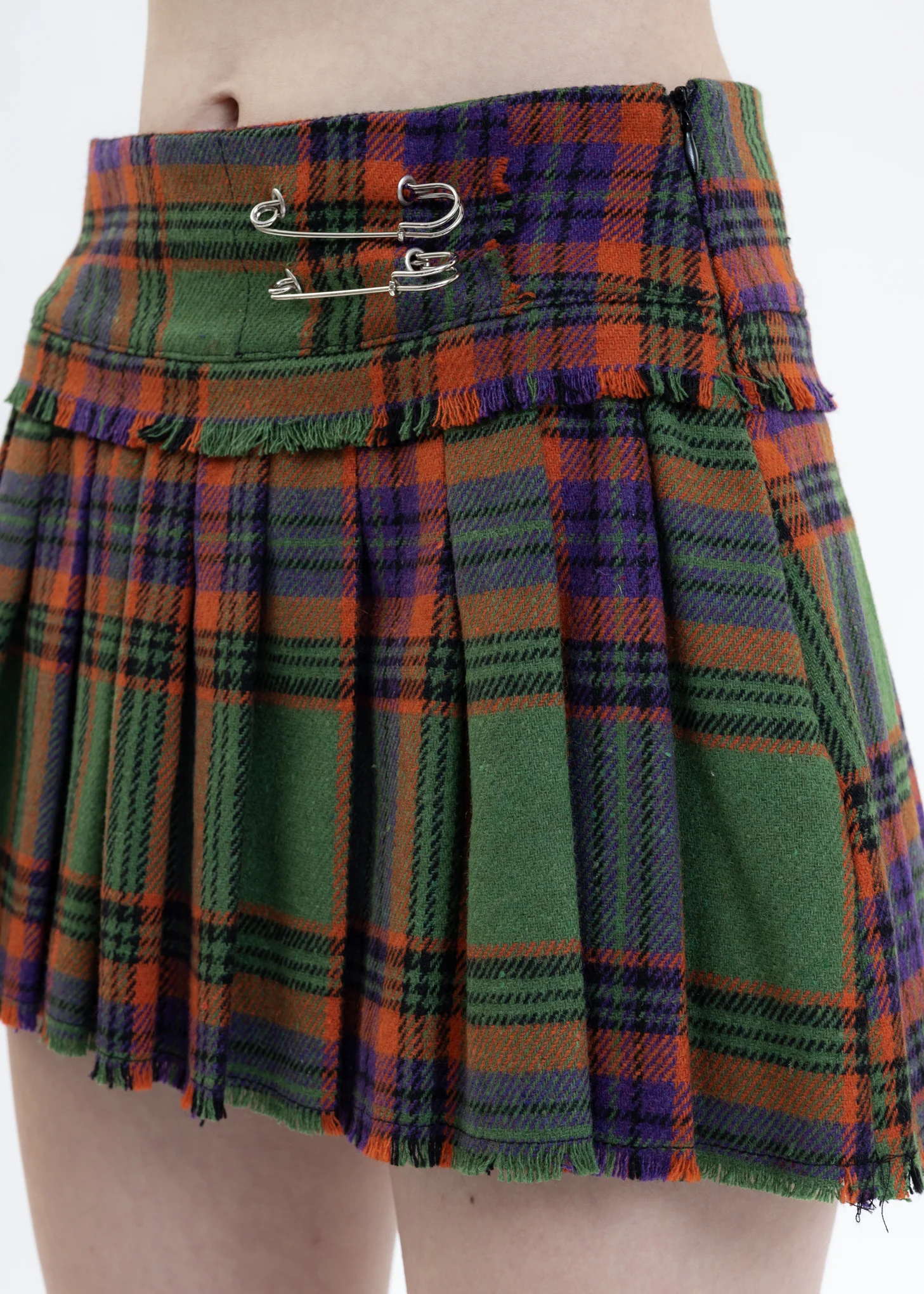 Plum And Burnt Pleated Safety Pin Mini Skirt - Image 2
