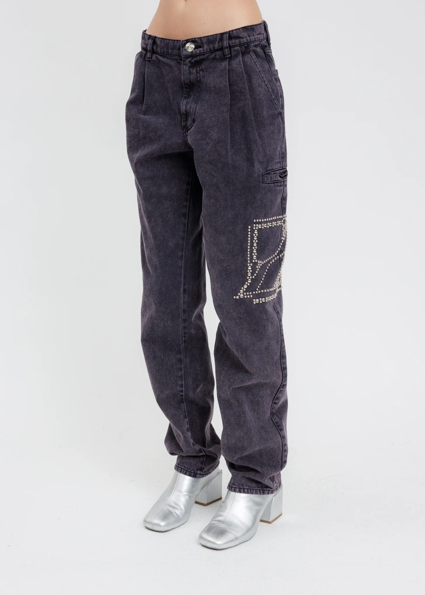 Purple 2 Tuck Denim Pants - Image 2