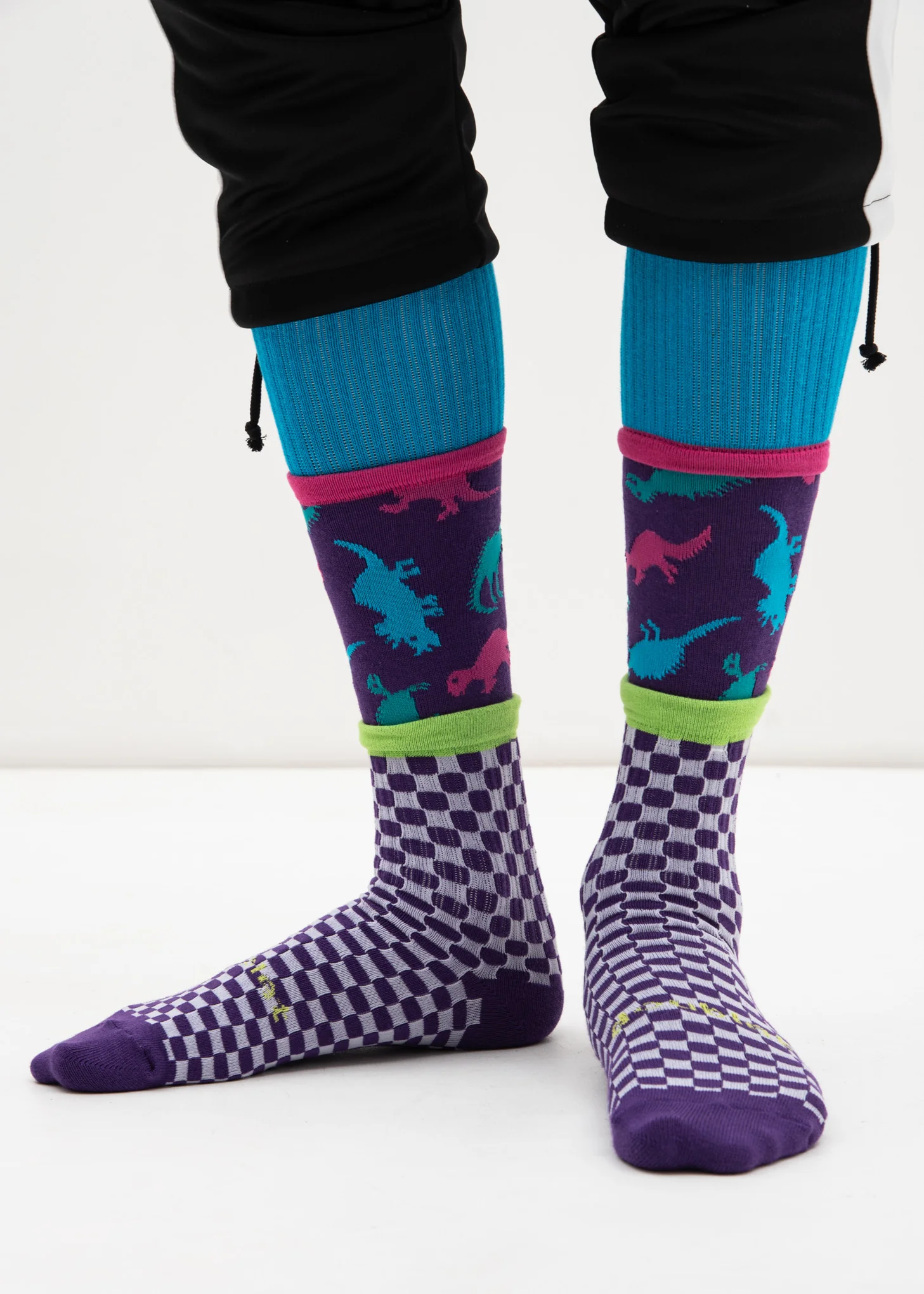 Purple 3 Layered Checker Flag Socks