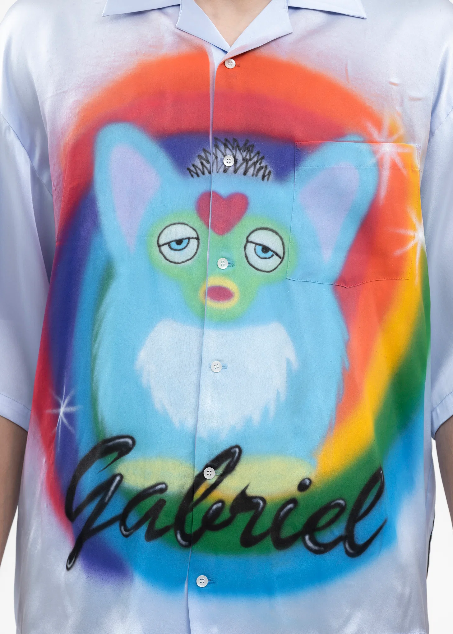 LIGHT BLUE AIRBRUSH GABRIEL SILK SHIRT - Image 5