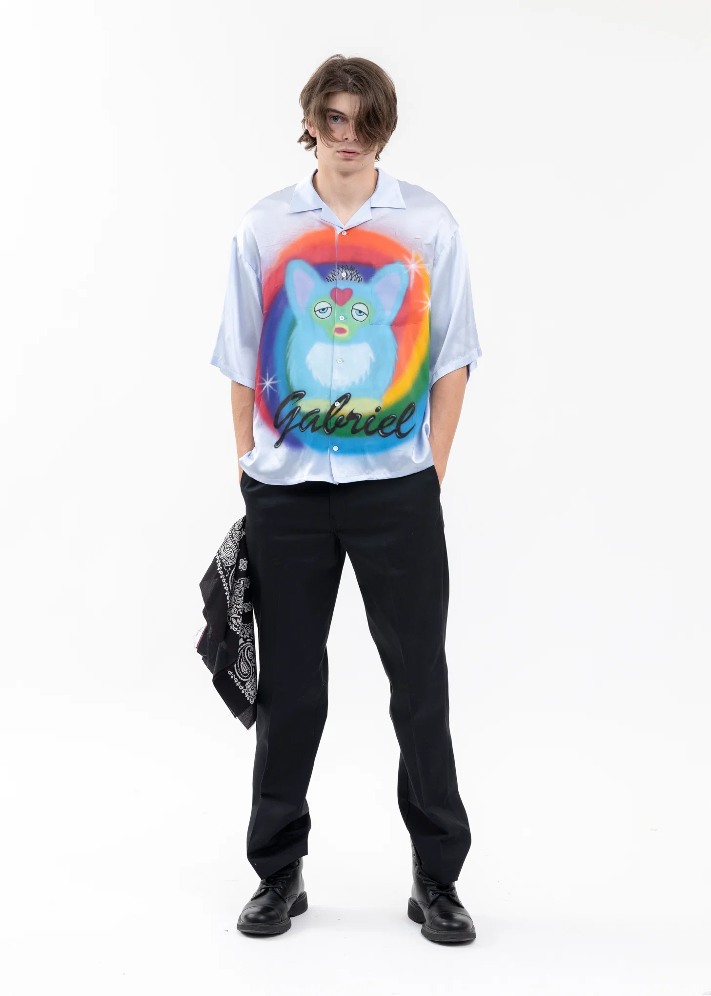 LIGHT BLUE AIRBRUSH GABRIEL SILK SHIRT - Image 6