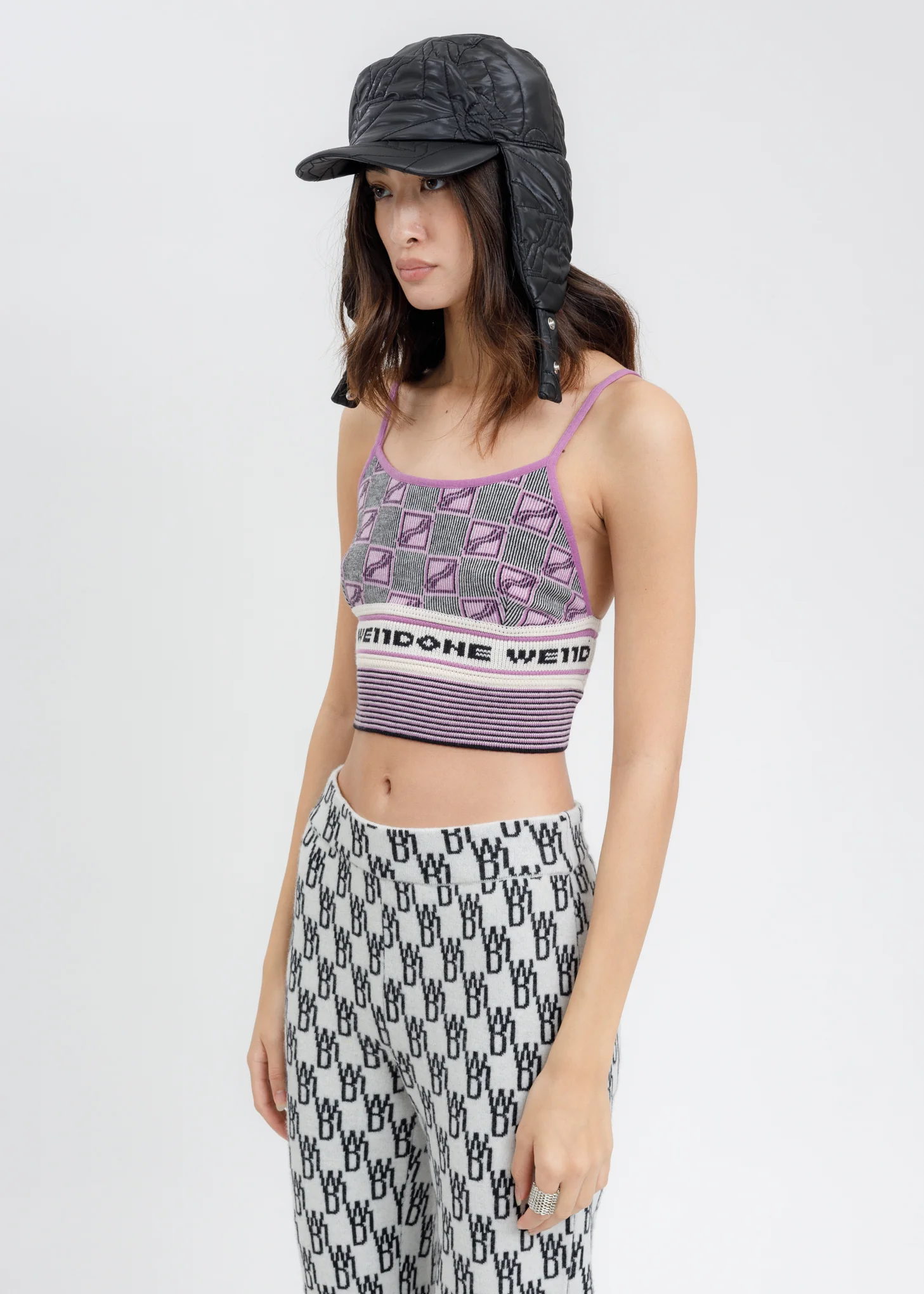 Purple All Over Logo Stripe Bra Top - Image 4