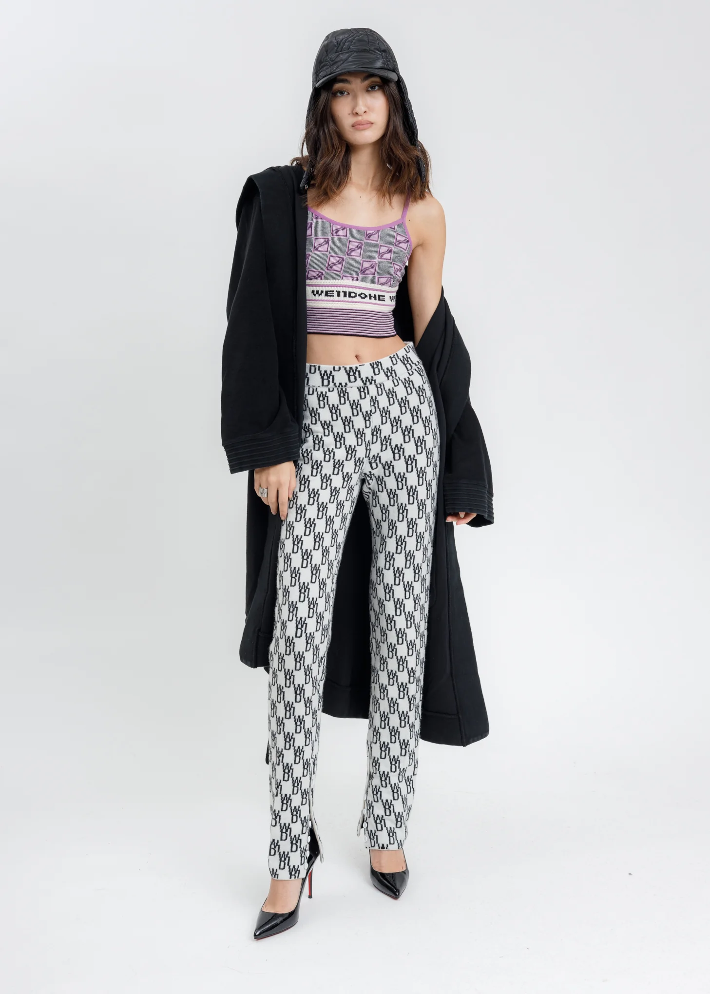 Purple All Over Logo Stripe Bra Top - Image 5
