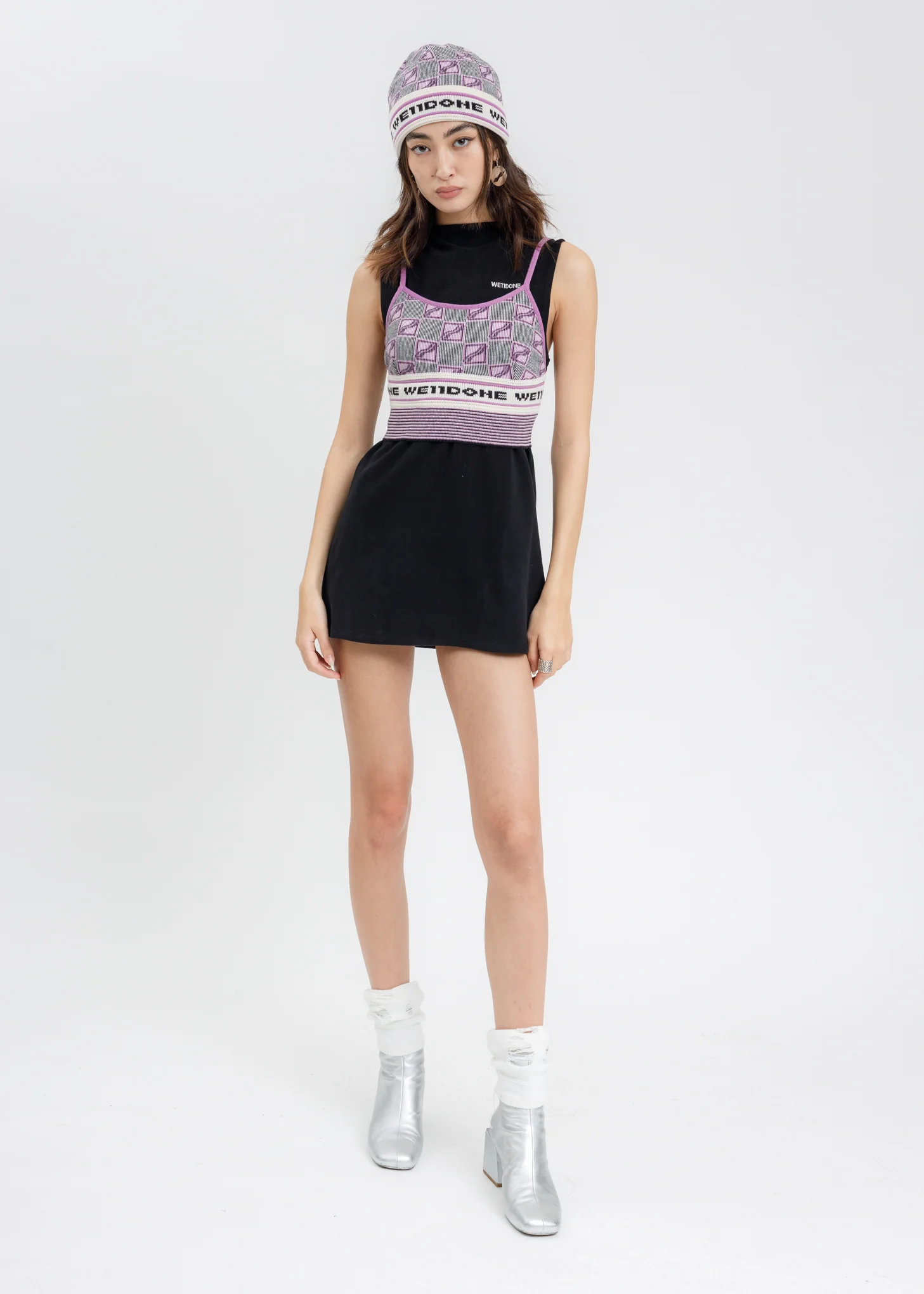 Purple All Over Logo Stripe Bra Top - Image 6