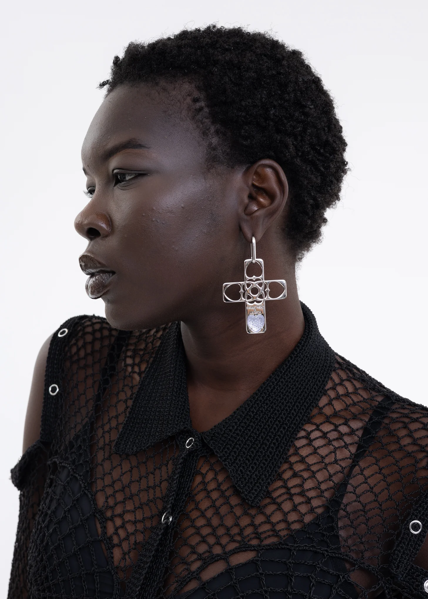Purple And Silver Hearts Cross Earring - Single - Image 2