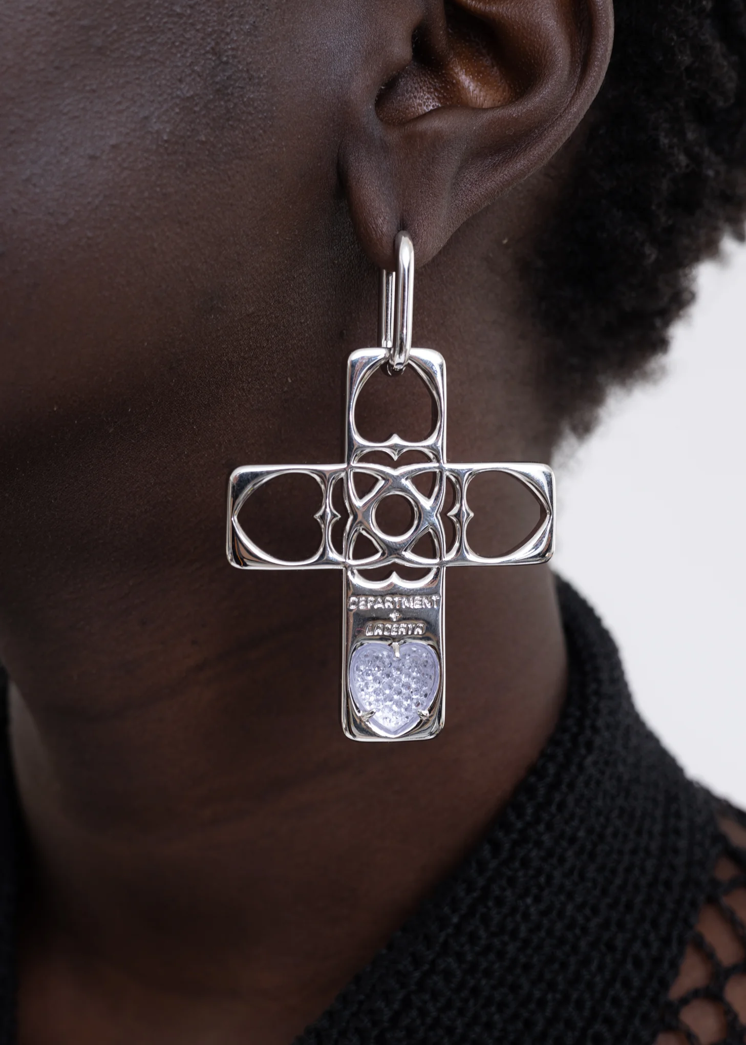 Purple And Silver Hearts Cross Earring - Single - Image 3