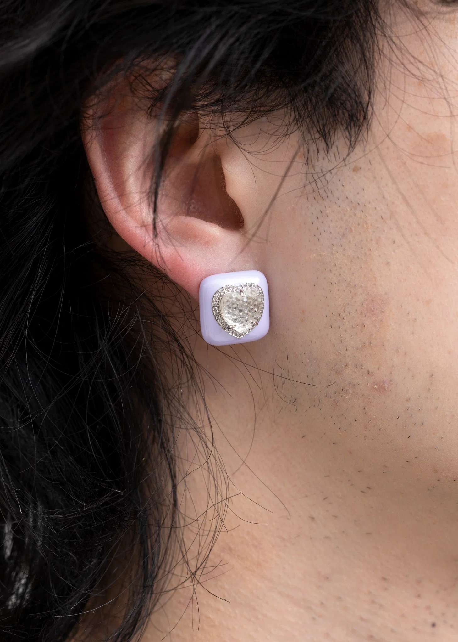 Purple And White Heart Earring - Single - Image 3