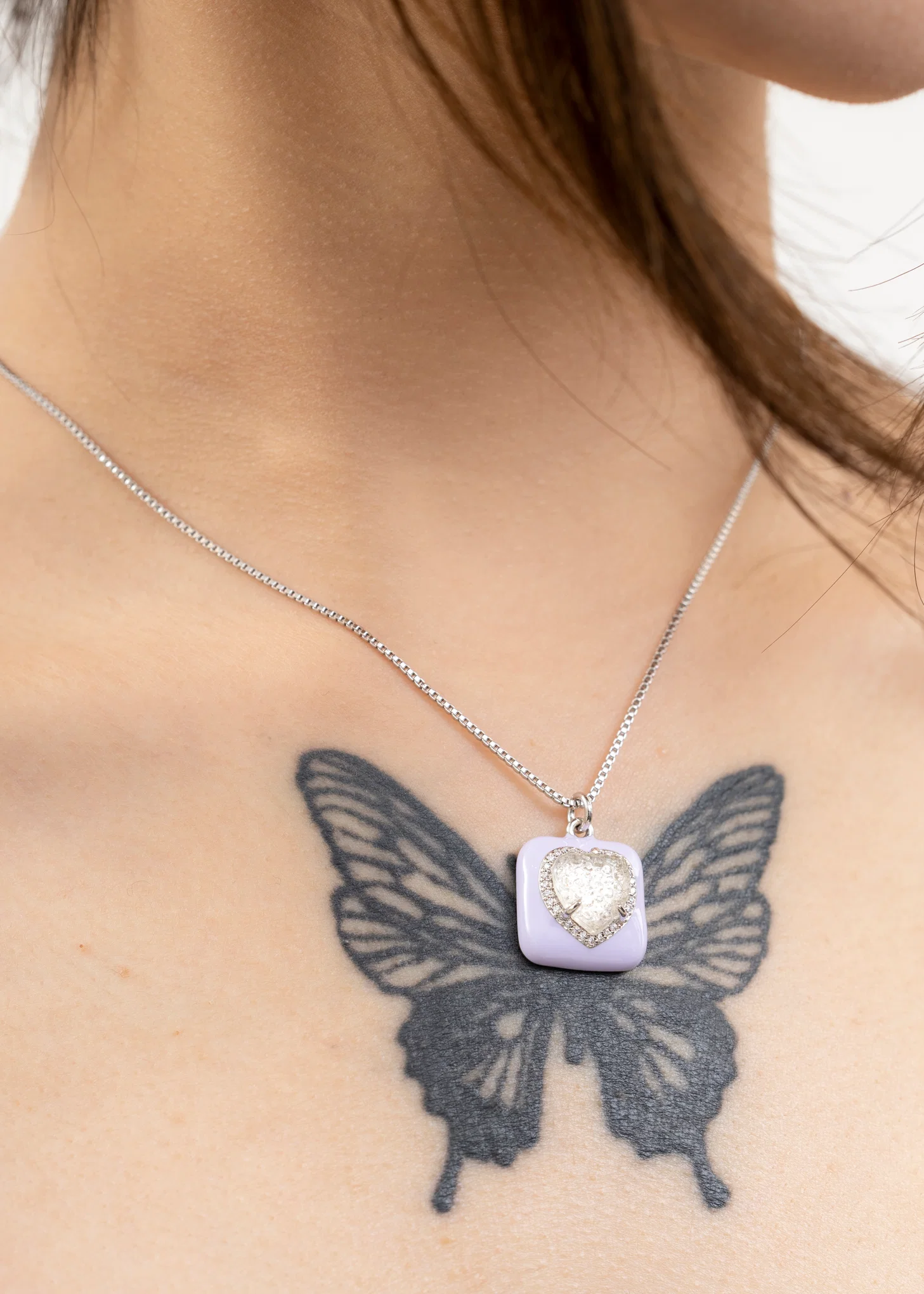 Purple And White Heart Necklace - Image 3