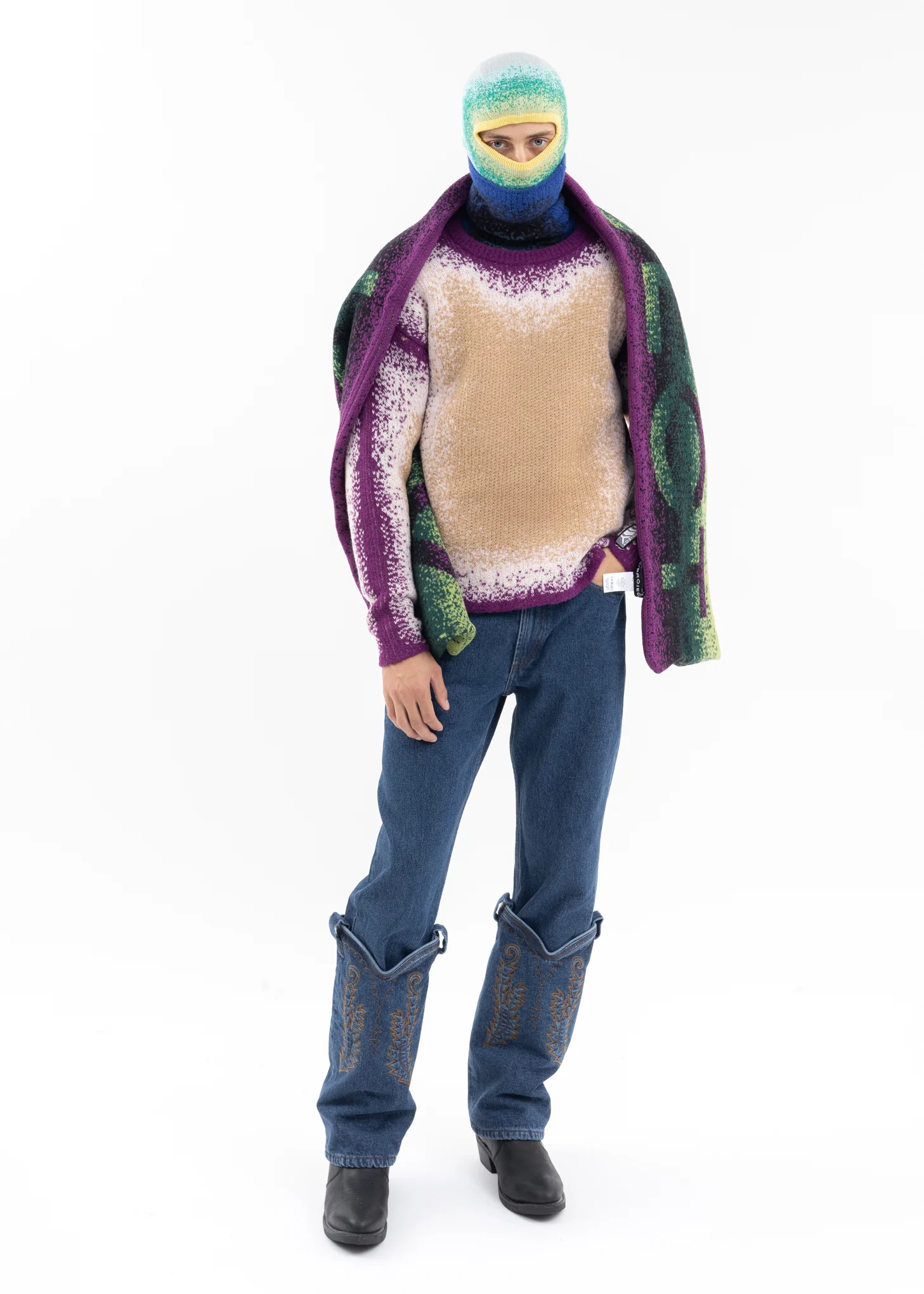 PURPLE / BEIGE GRADIENT HEAVY KNIT SWEATER - Image 7