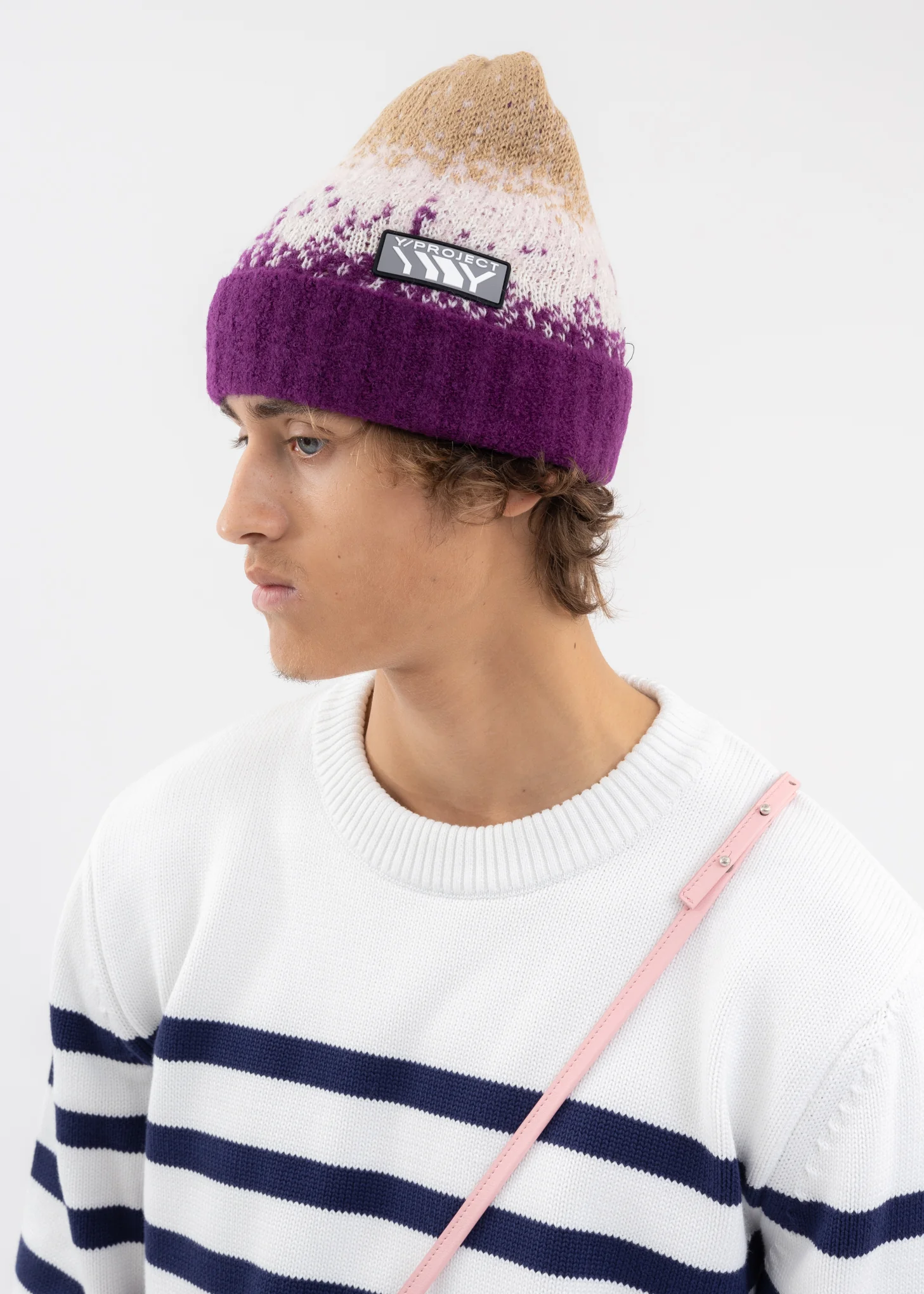 PURPLE / BEIGE GRADIENT KNIT BEANIE