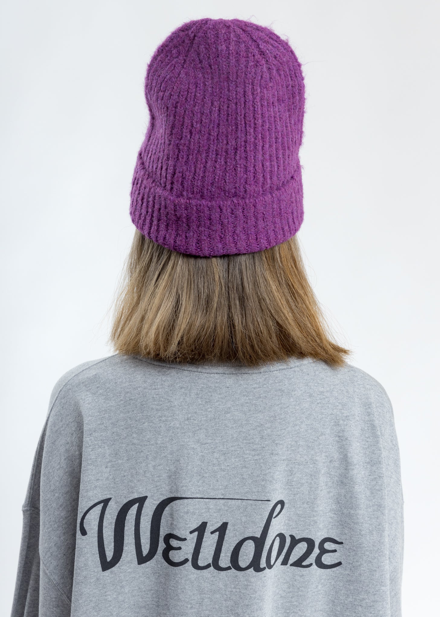 Purple Embroidered Metal Logo Long Beanie - Image 4
