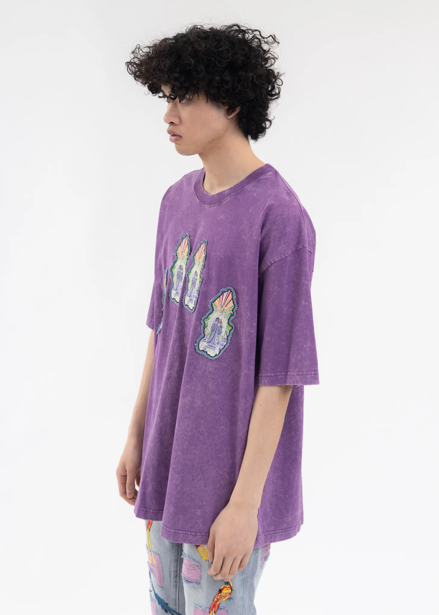 PURPLE EMBROIDERY PATCHWORK T-SHIRT - Image 3