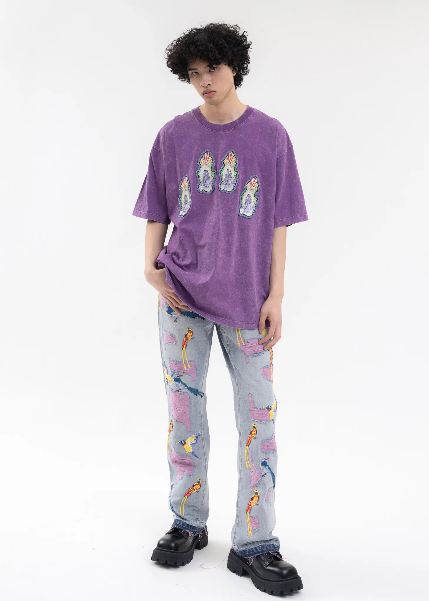 PURPLE EMBROIDERY PATCHWORK T-SHIRT - Image 5