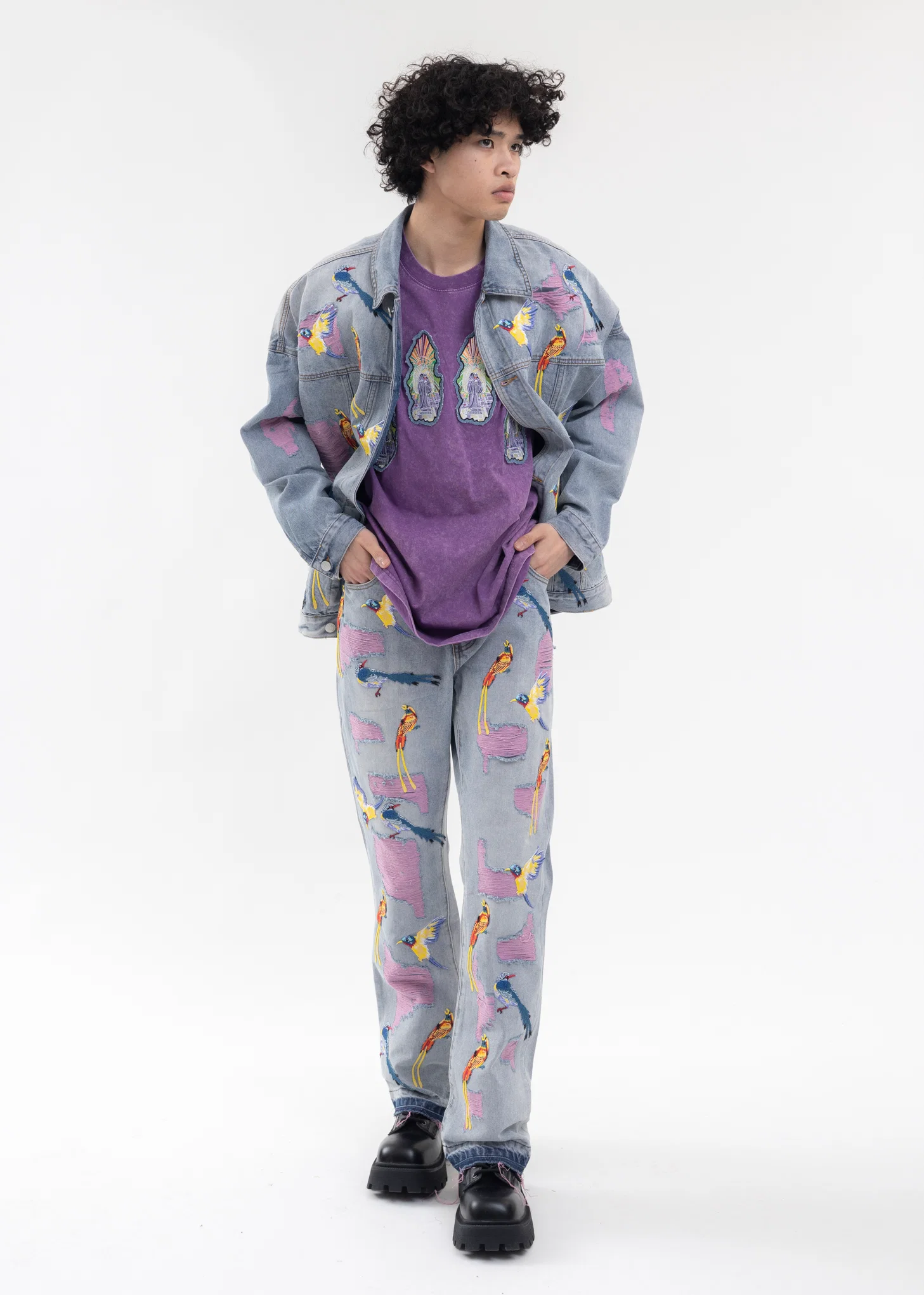 PURPLE EMBROIDERY PATCHWORK T-SHIRT - Image 6