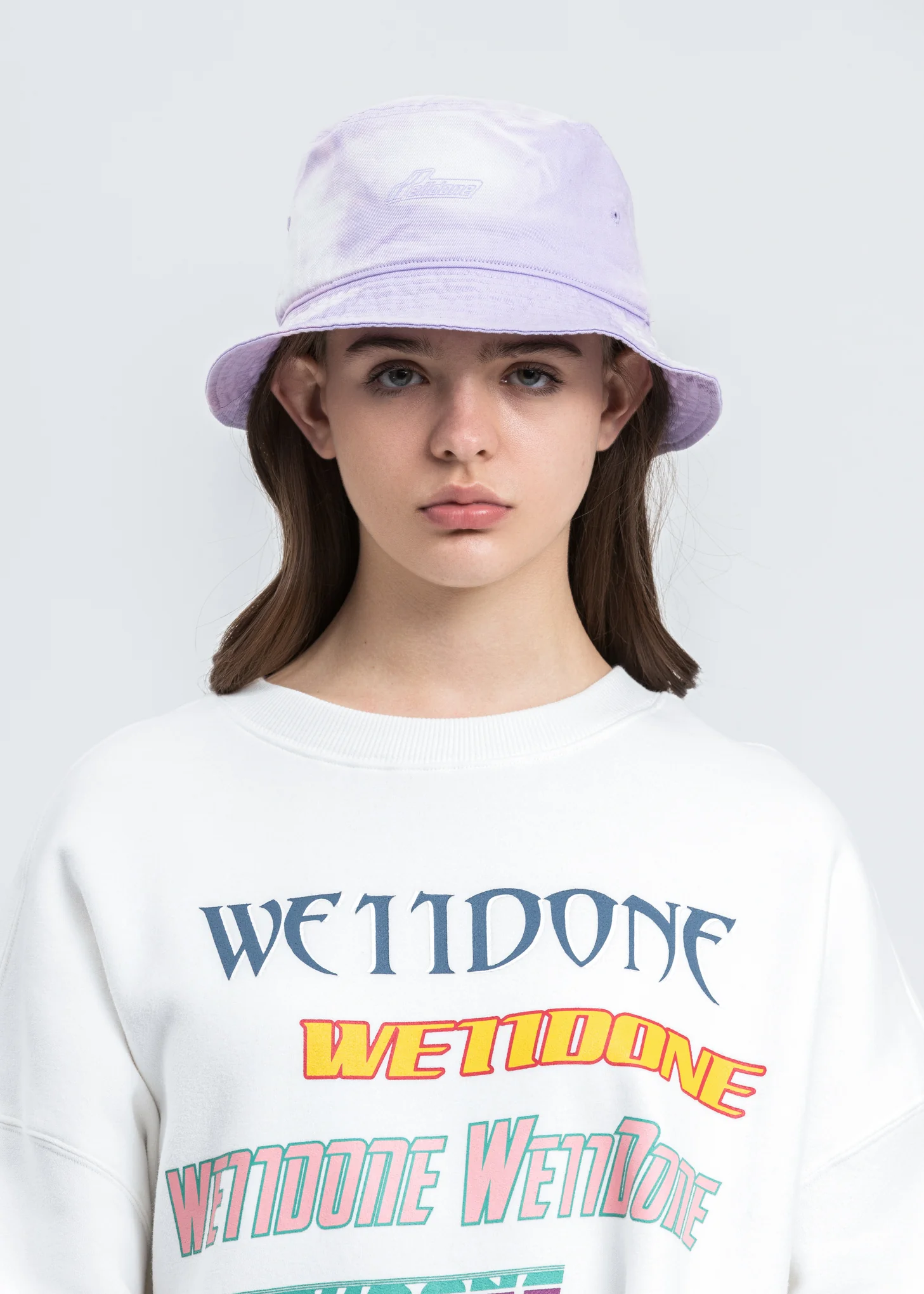 Purple Hand Bleached Iridescent  Logo Embossed Bucket Hat - Image 2