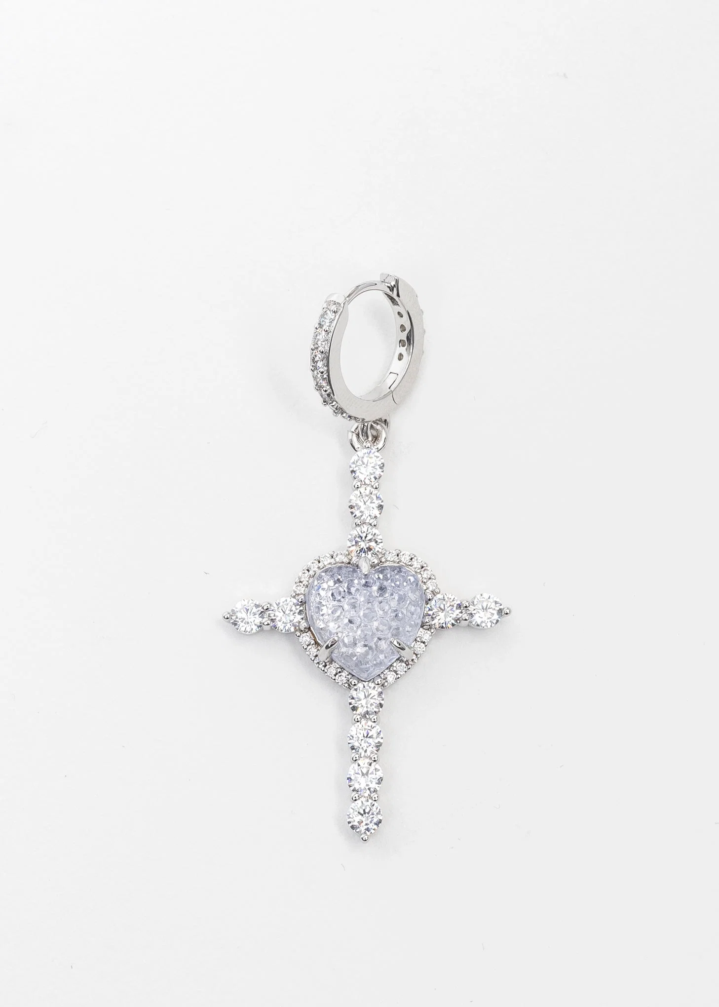 Purple Heart and Rhinestone Cross Earring - Single