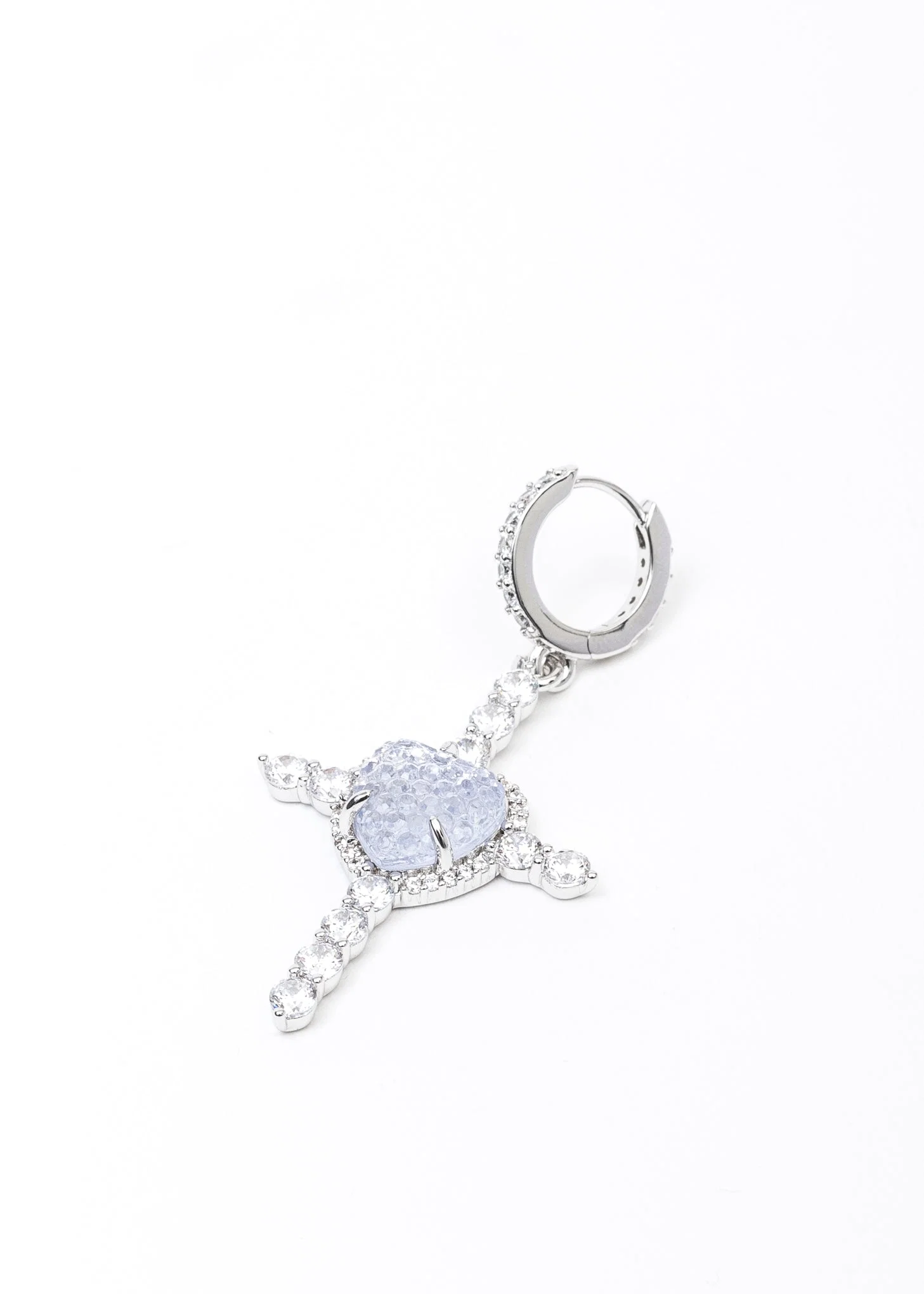 Purple Heart and Rhinestone Cross Earring - Single - Image 5