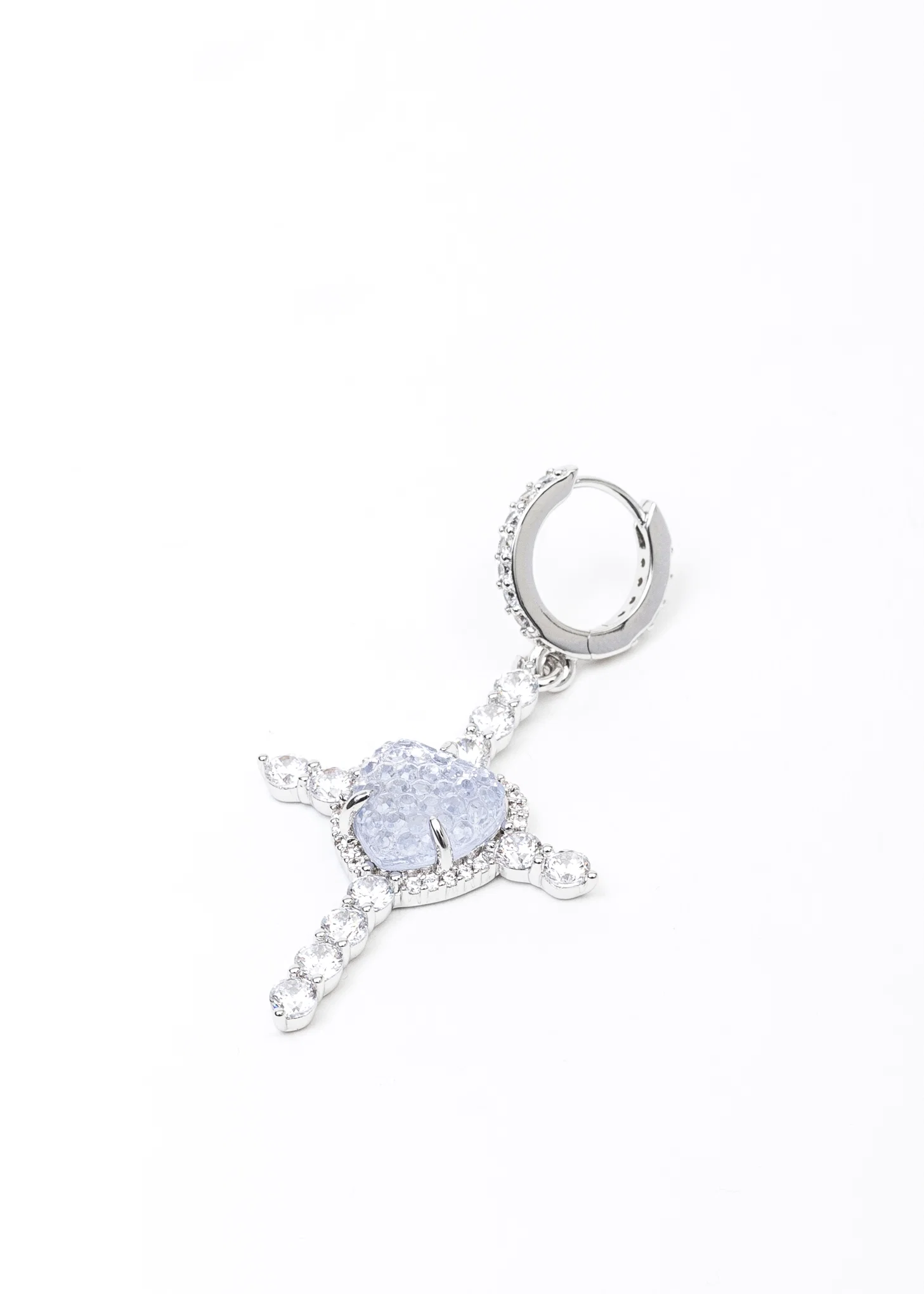 Purple Heart and Rhinestone Cross Earring - Single - Image 4