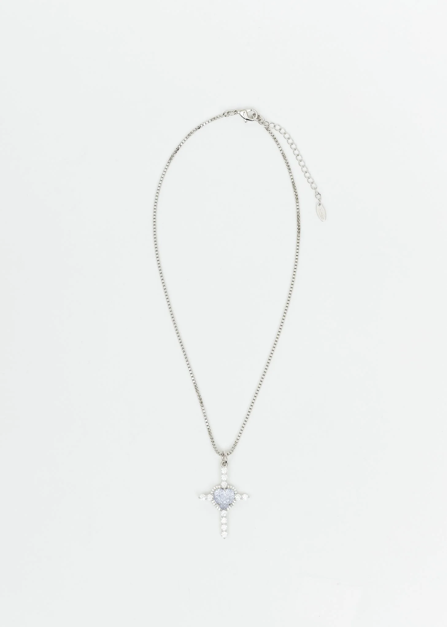 Purple Heart Rhinestone Cross Necklace