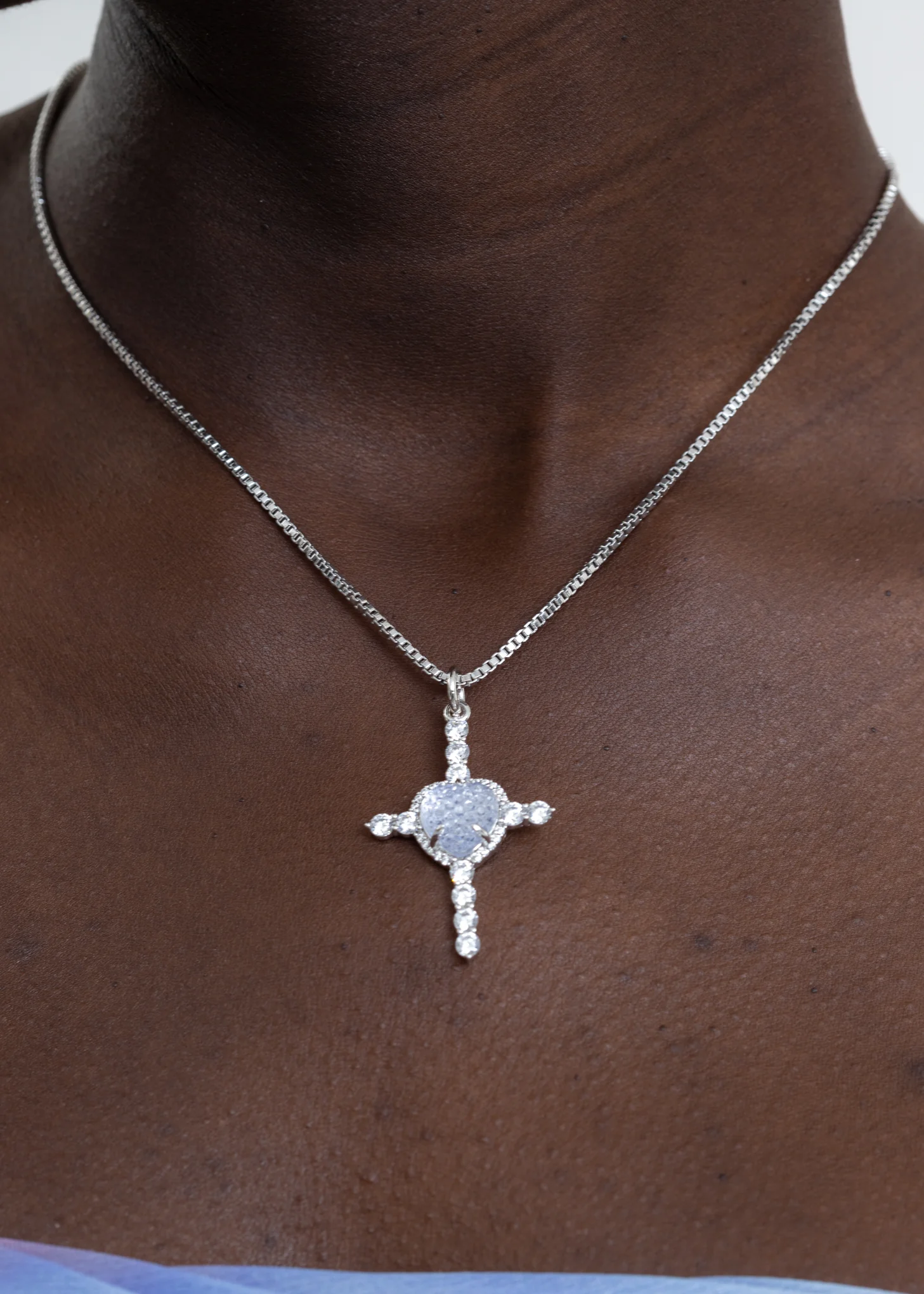 Purple Heart Rhinestone Cross Necklace - Image 3