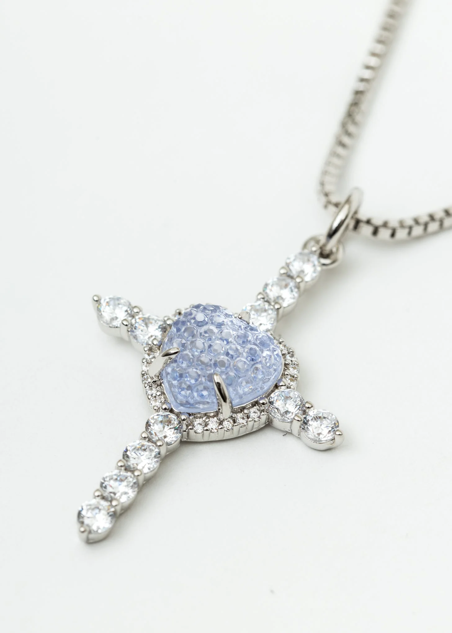 Purple Heart Rhinestone Cross Necklace - Image 4
