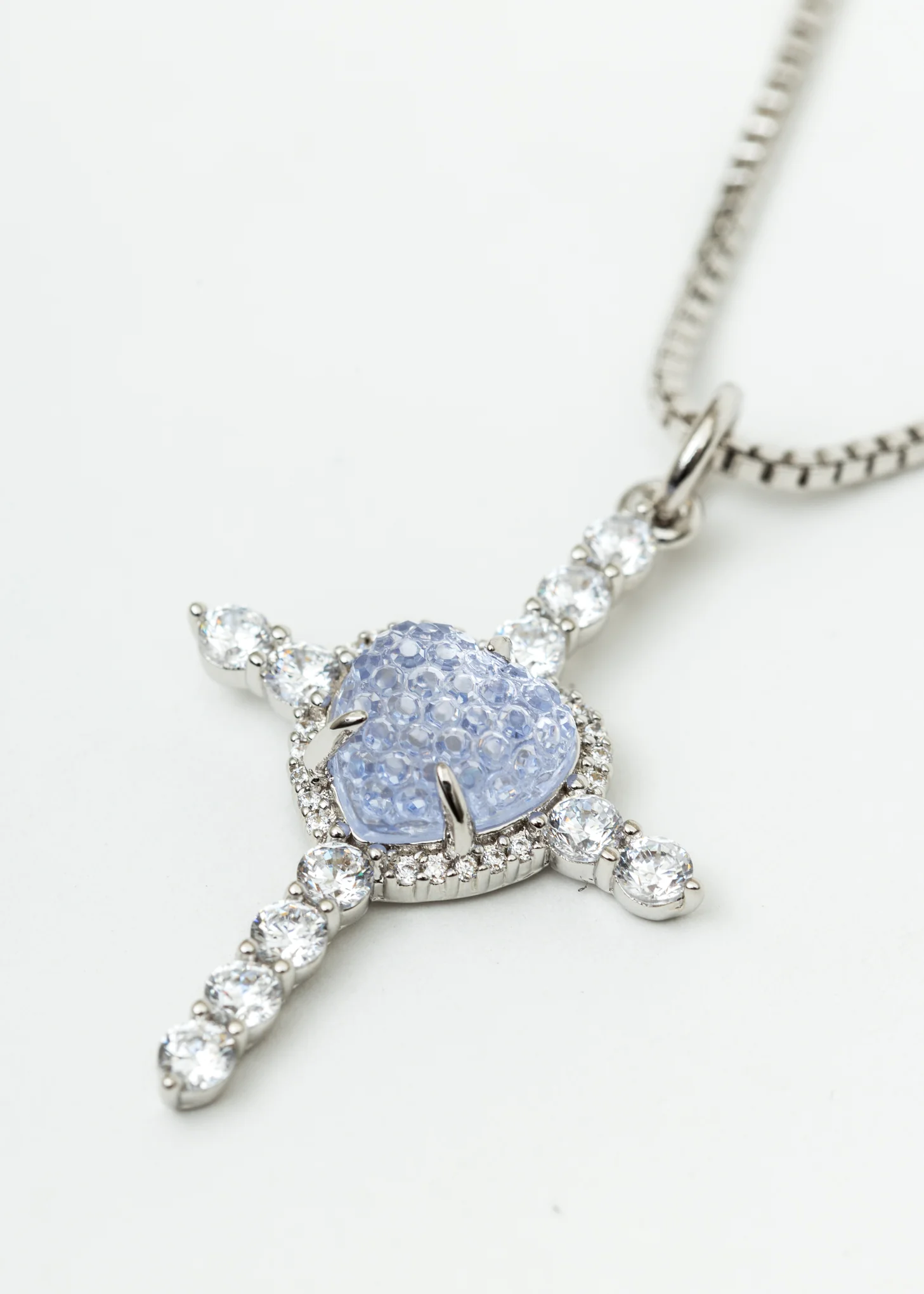 Purple Heart Rhinestone Cross Necklace - Image 3