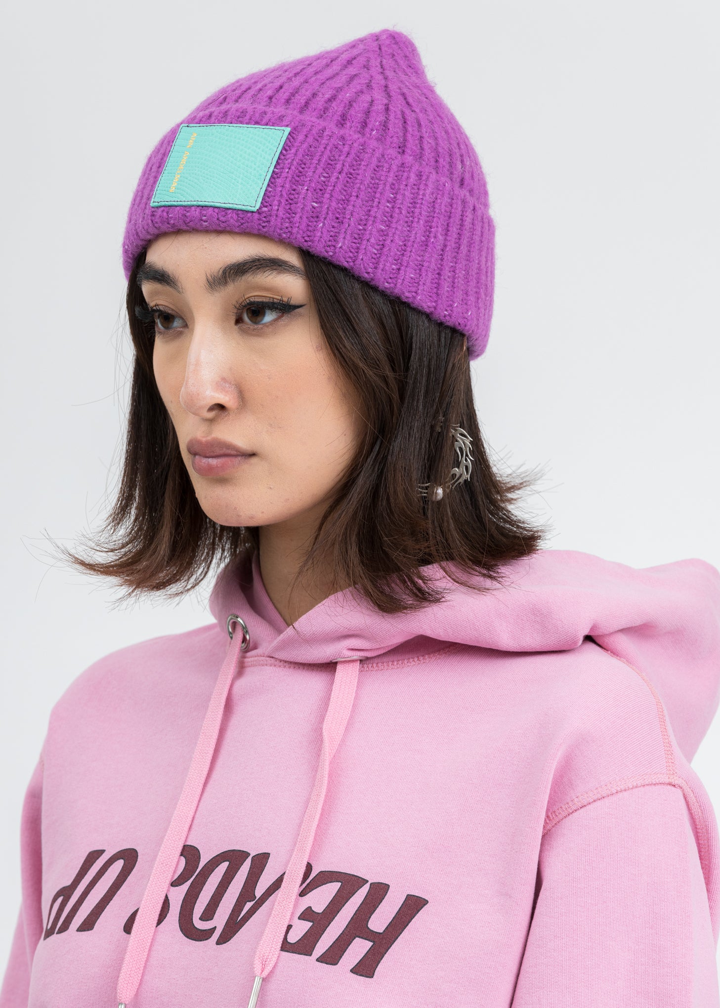 Purple Leather Pad Beanie - Image 2