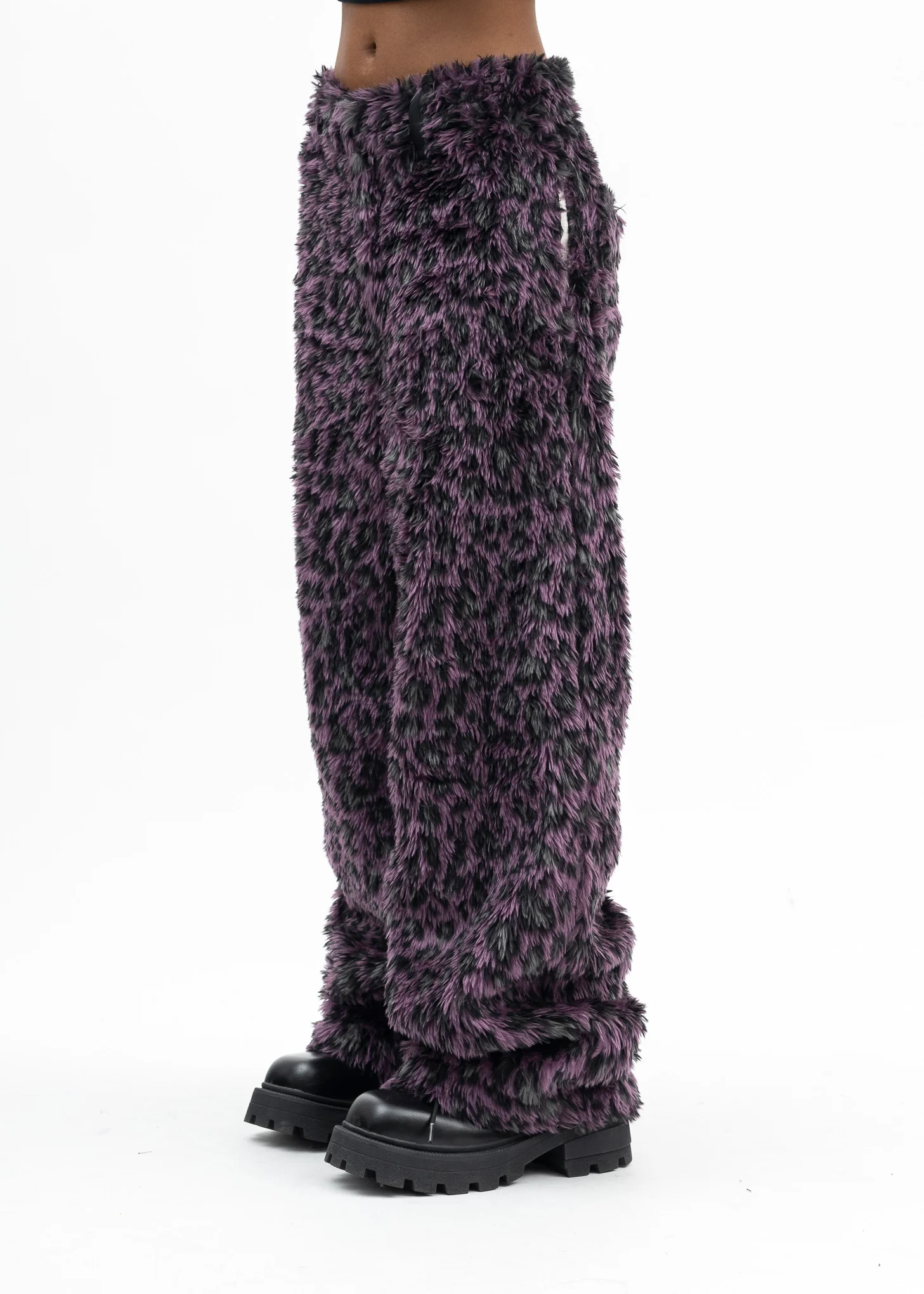 PURPLE LEOPARD FAUX-FUR DEVIL PANTS