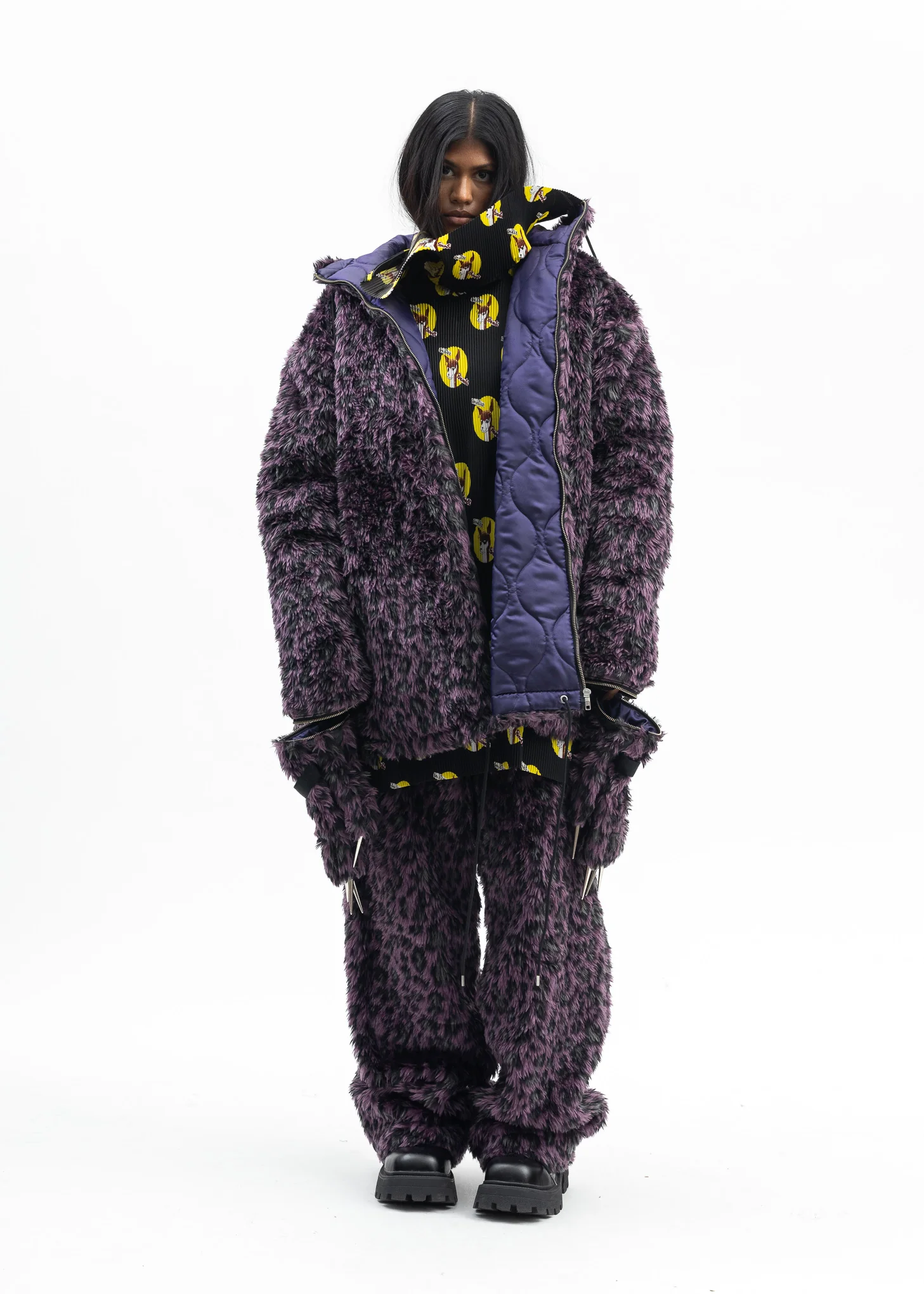 PURPLE LEOPARD FAUX-FUR DEVIL PANTS - Image 6