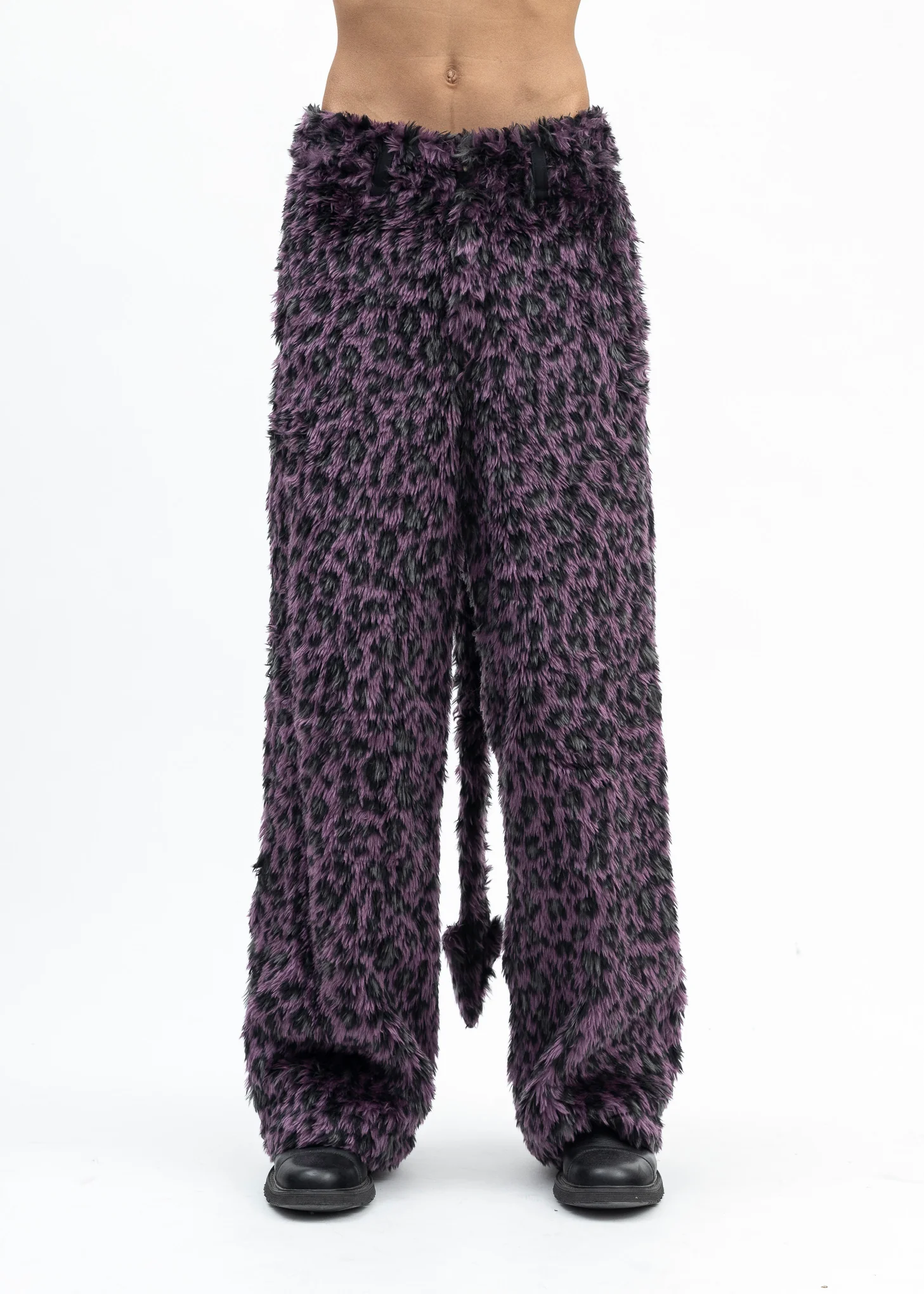 PURPLE LEOPARD FAUX-FUR DEVIL PANTS