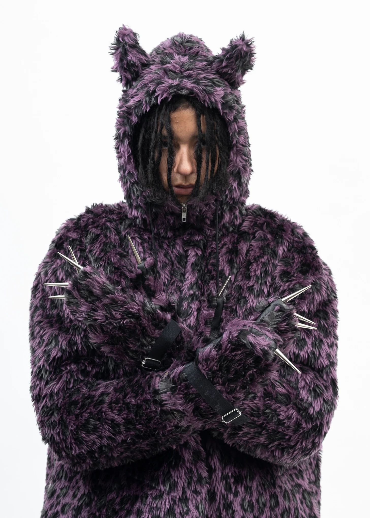 PURPLE LEOPARD FAUX-FUR DEVIL JACKET - Image 2