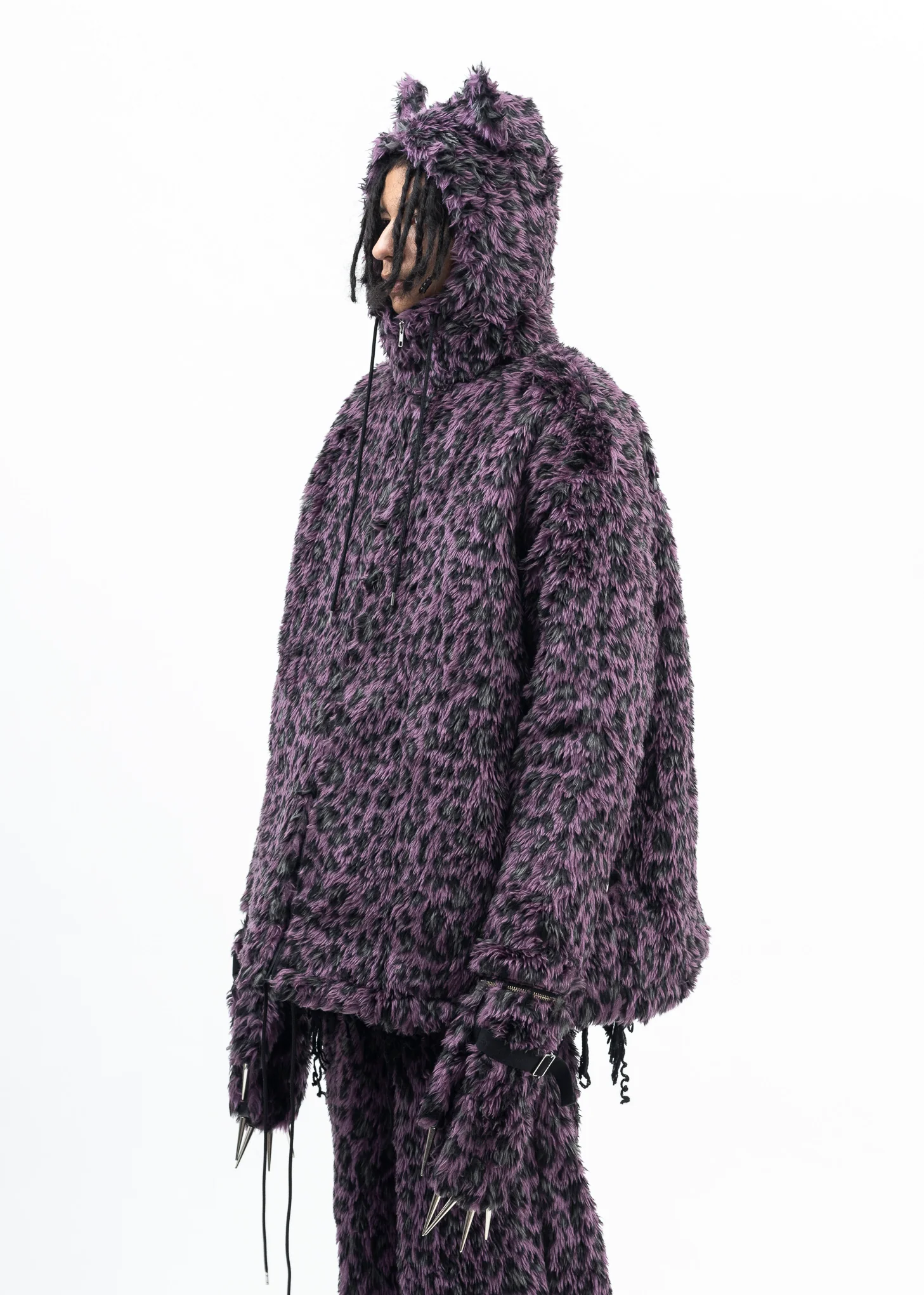 PURPLE LEOPARD FAUX-FUR DEVIL JACKET - Image 3